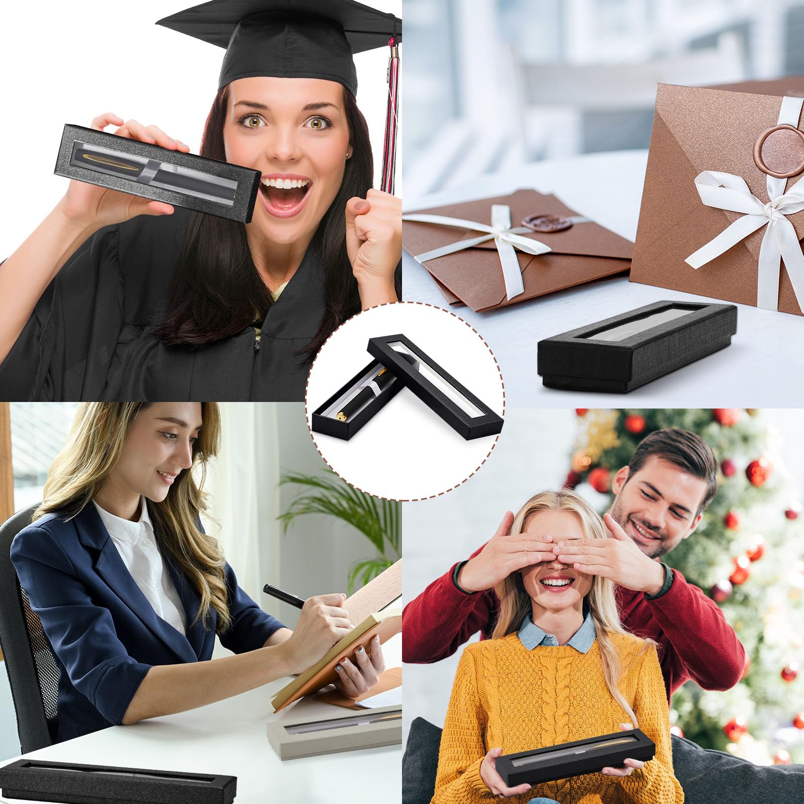 Colarr Leere Stifte-Geschenkbox, Stifteetui mit Kissen, transparenter Deckel, Pappe, Stiftebox, Stift-Vitrine für Geschenk, Bürobedarf, Geburtstag, Souvenir, Präsentation, Schmuck, Weihnachten,