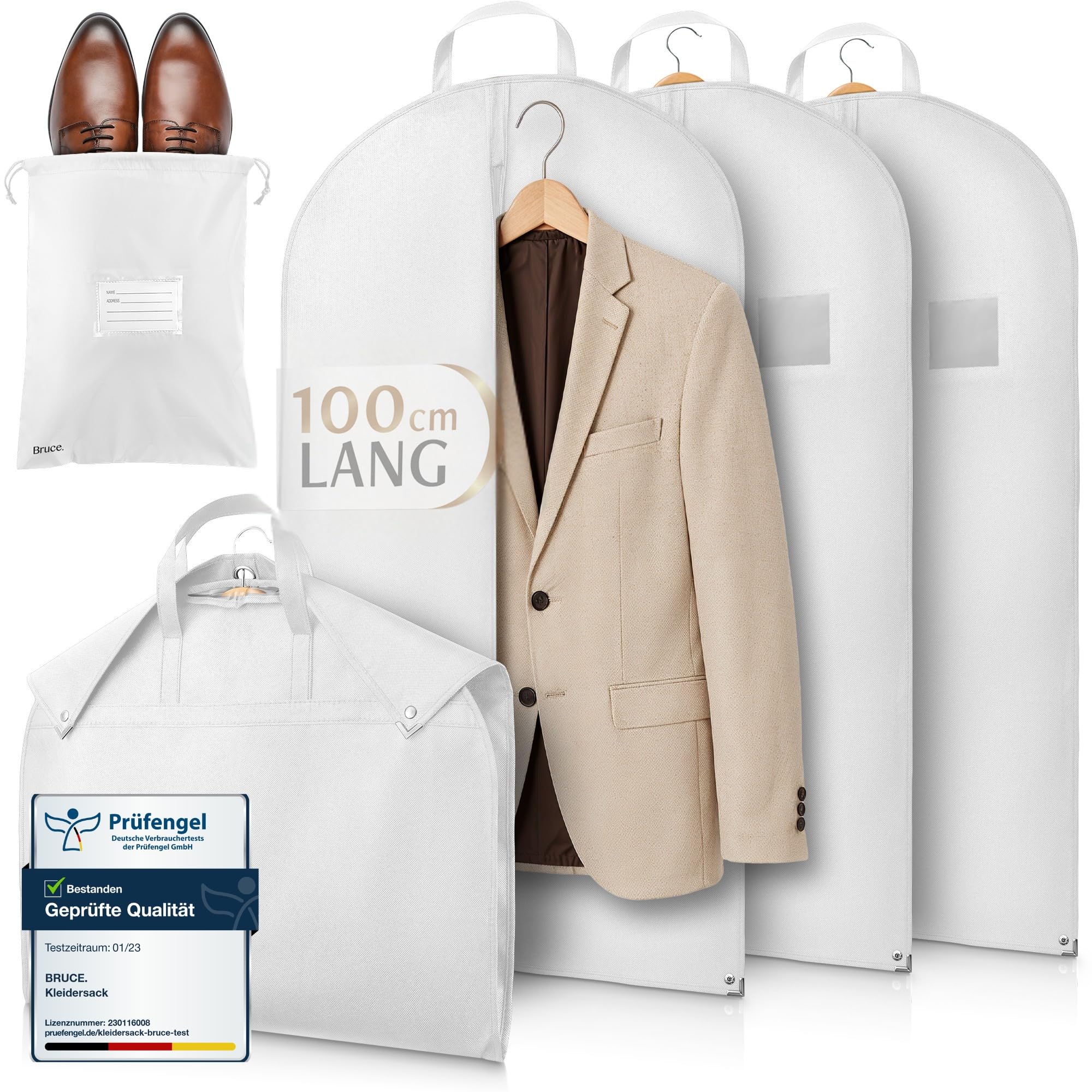 Bruce.ยฎ 3x Garment Bags 100x60 cm + Shoe Bag โ Silk White โ image 1