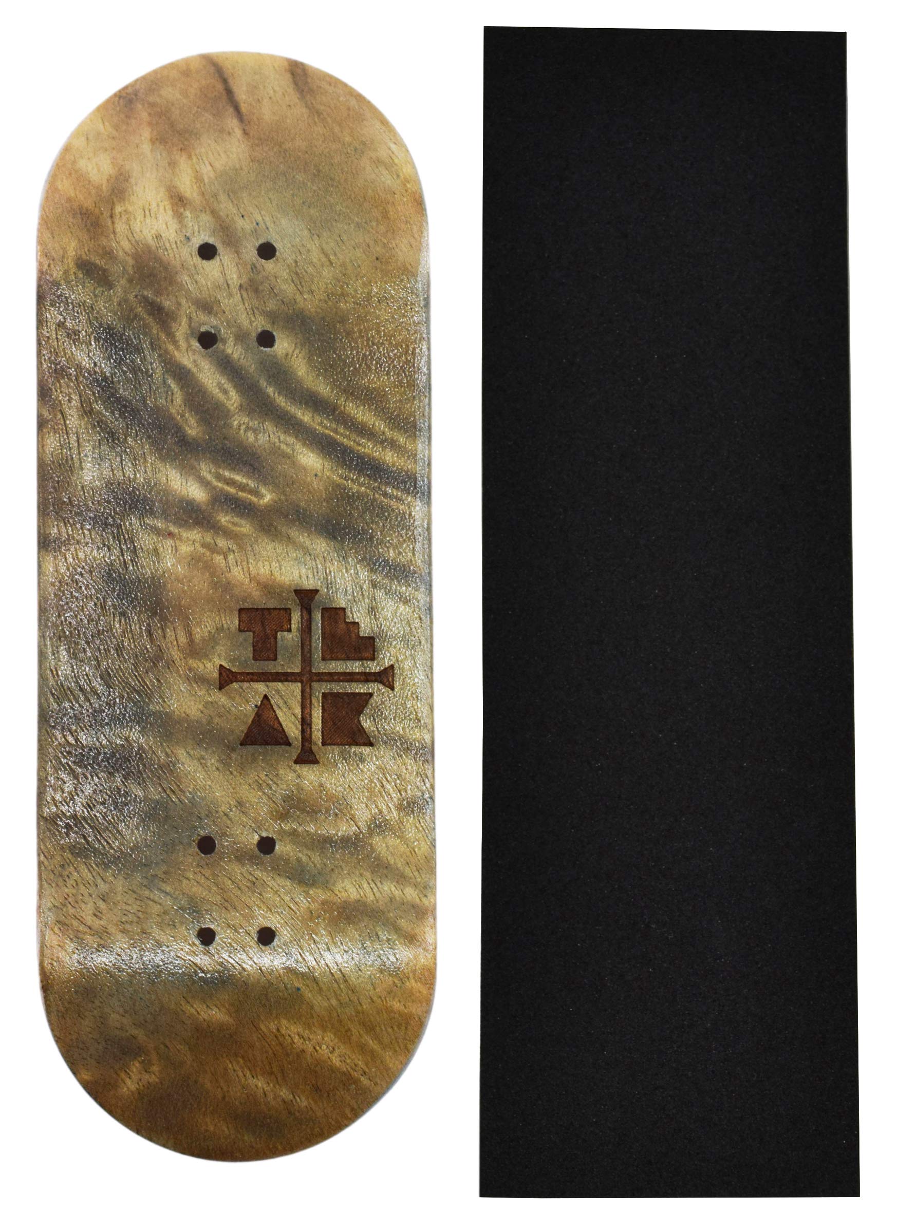 Teak Tuning PROlific Wooden Fingerboard Deck with Foam Tape | 34mm x 97mm | Handmade Pro Shape and Size | The Graham Cracker Engraved Edition
