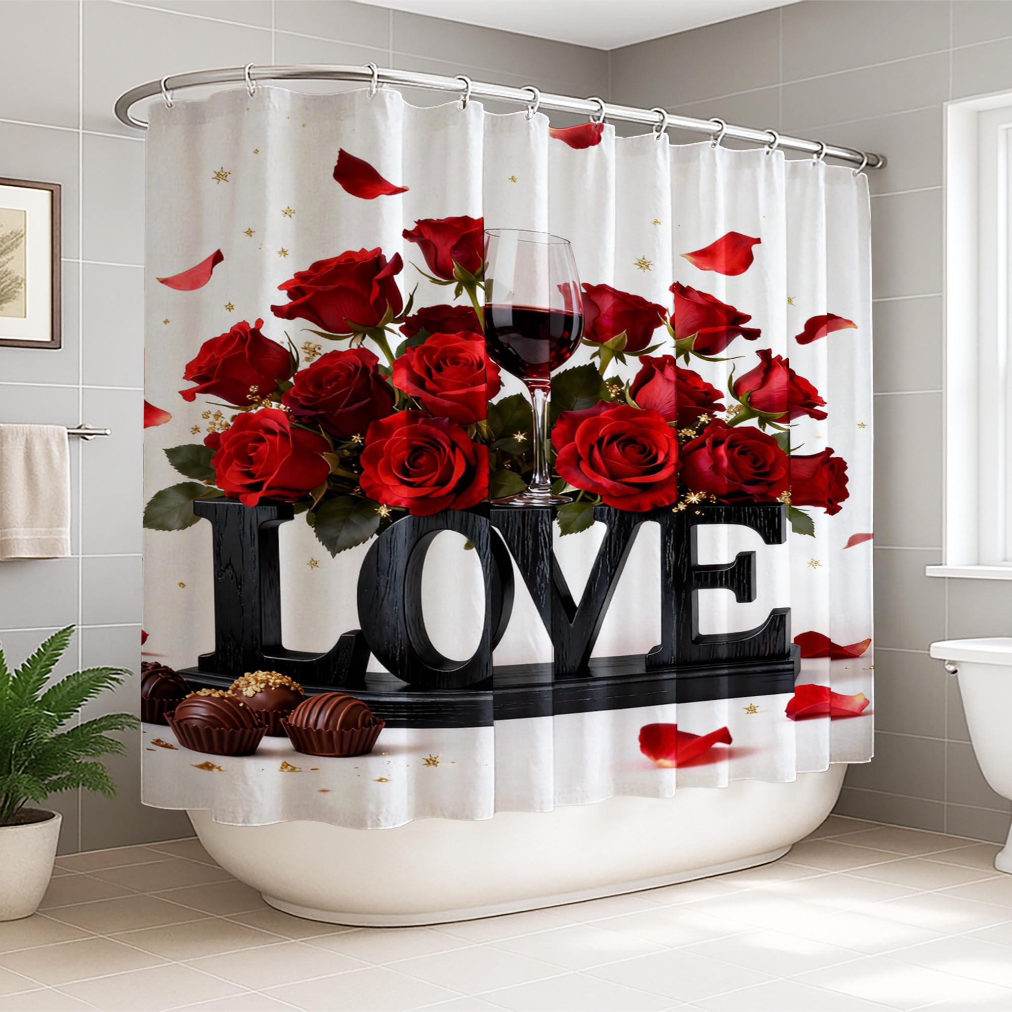 Rideau de douche extra large anti-éclaboussures rose et rouge lavable pour salle de bain