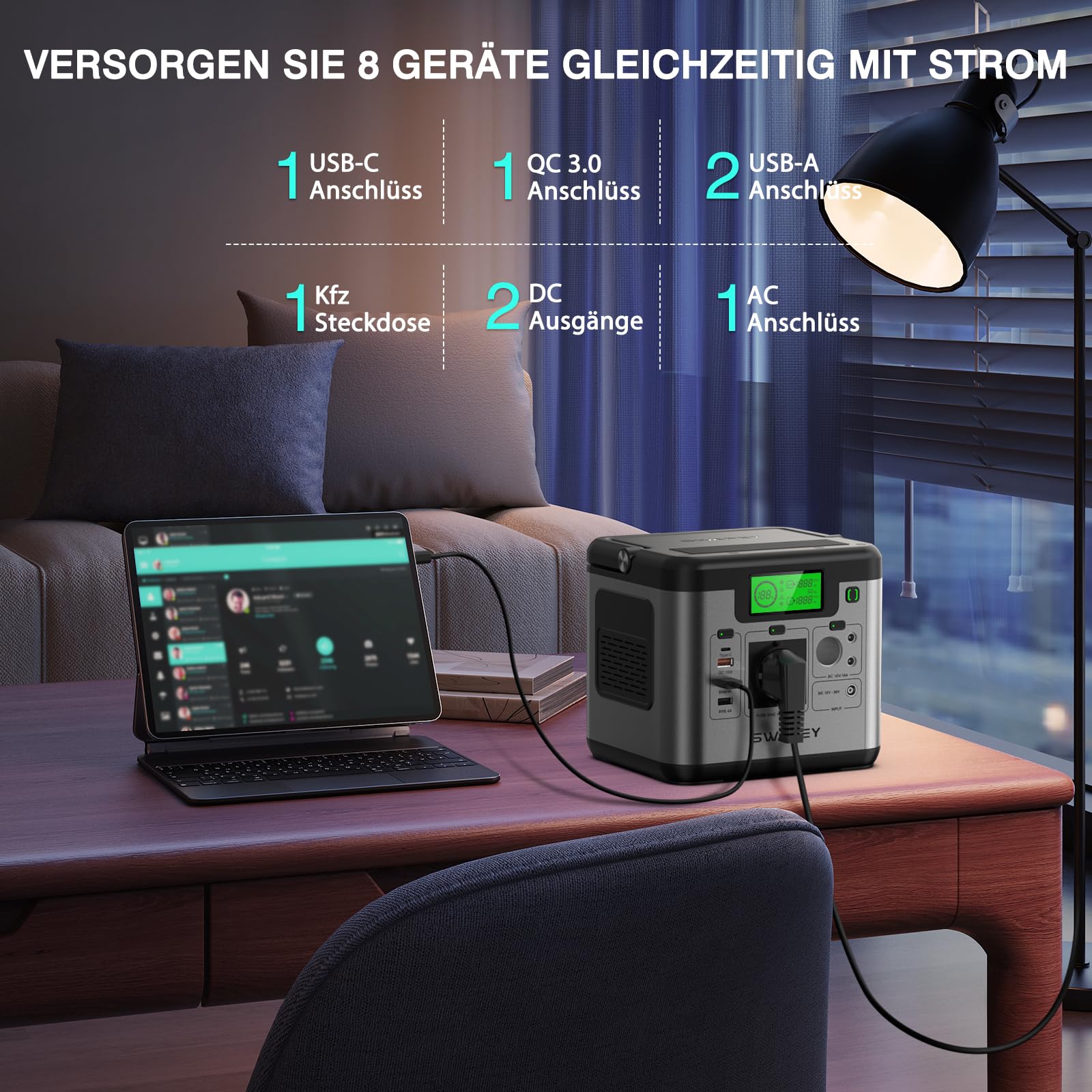 Tragbares Powerstation S500 mit 100W Solarpanel, 518Wh Solargenerator, 500W(Spitze 1000W) AC Ausgang, 65W USB-C Anschluss für Party Reise Camping Wohnmobil Notfall
