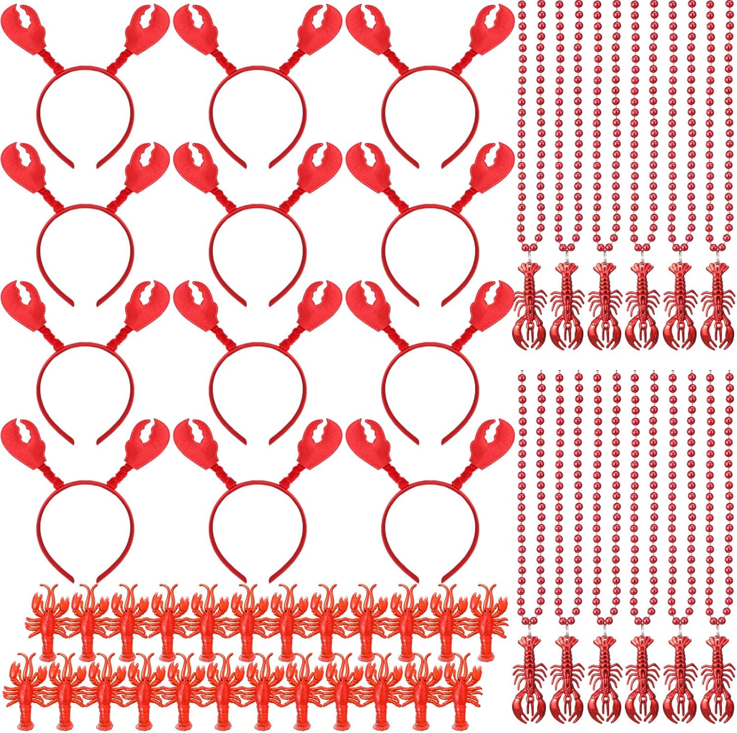 Tondiamo 48 Pcs Crawfish Boil Party Decorations Crawfish Beads Lobster Crab Headbands Accessories Mini Faux Plastic Crawfishes for Cosplay Summer Lobster Seafood Party Supplies