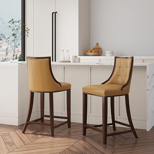 Miniatura 2 de Manhattan Comfort Fifth Avenue Taburetes de piel sintética con costuras de diseño rectangular, acolchado de espuma y marco de madera de haya maciza,