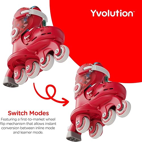 Miniatura 13 de Yvolution Patines para principiantes para principiantes, patines ajustables 2 en 1, se convierten de patines de tres ruedas a patines en línea,