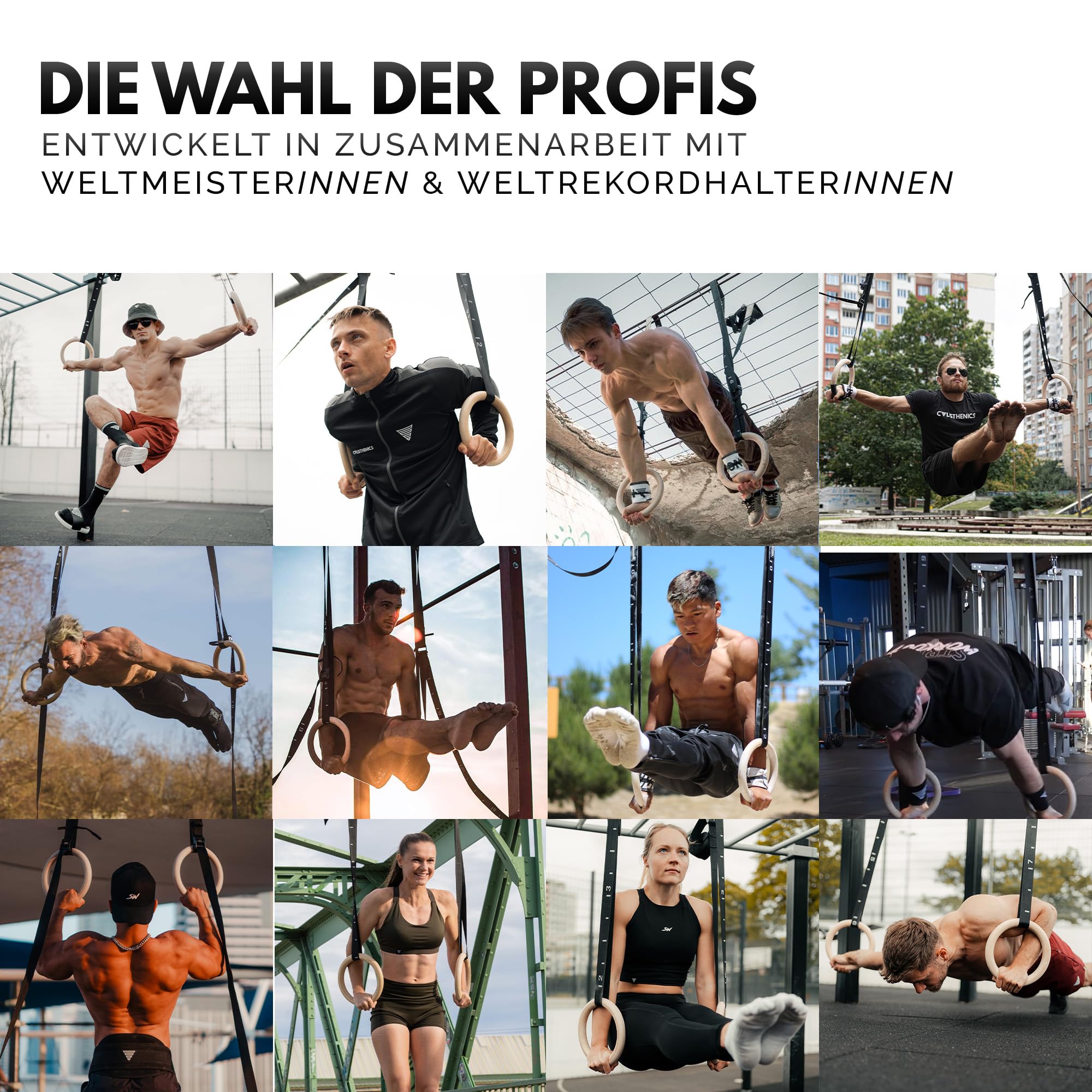 GORNATION Turnringe Holz, Gym Rings, Calisthenics Ringe, Turnen, Fitness, Olympische Gymnastikringe + Befestigungsgurte mit Markierungen & Tasche für Indoor & Outdoor Training