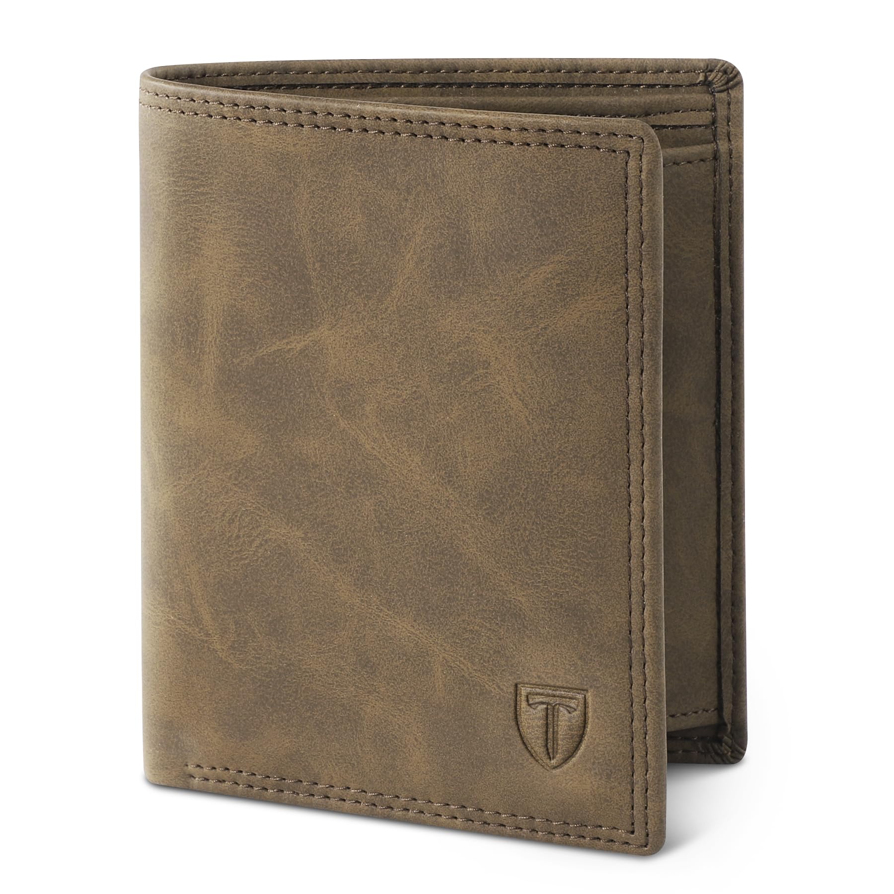 TENBST Portafoglio Uomo RFID Blocking Pelle con 13 Porta Carte di Credito, 1 Finestra ID & Slot per Foto, Portamonete, 2 Scomparti Banconote, Regalo Uomo (Marrone)