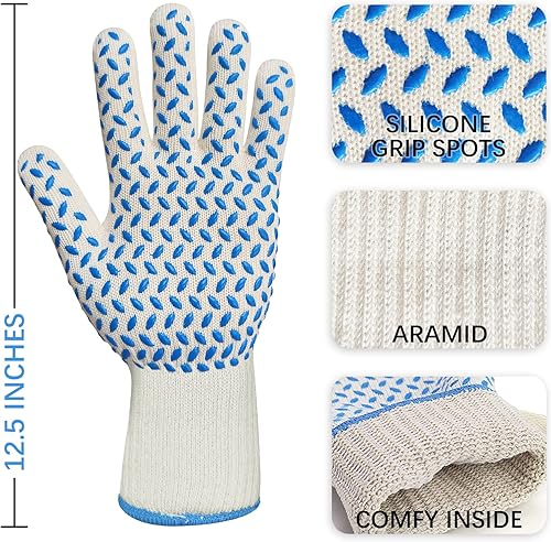 Miniatura 25 de Guantes de parrilla para barbacoa, guantes de horno resistentes al calor de 1472 ℉, guantes ignífugos de alta resistencia a las temperaturas