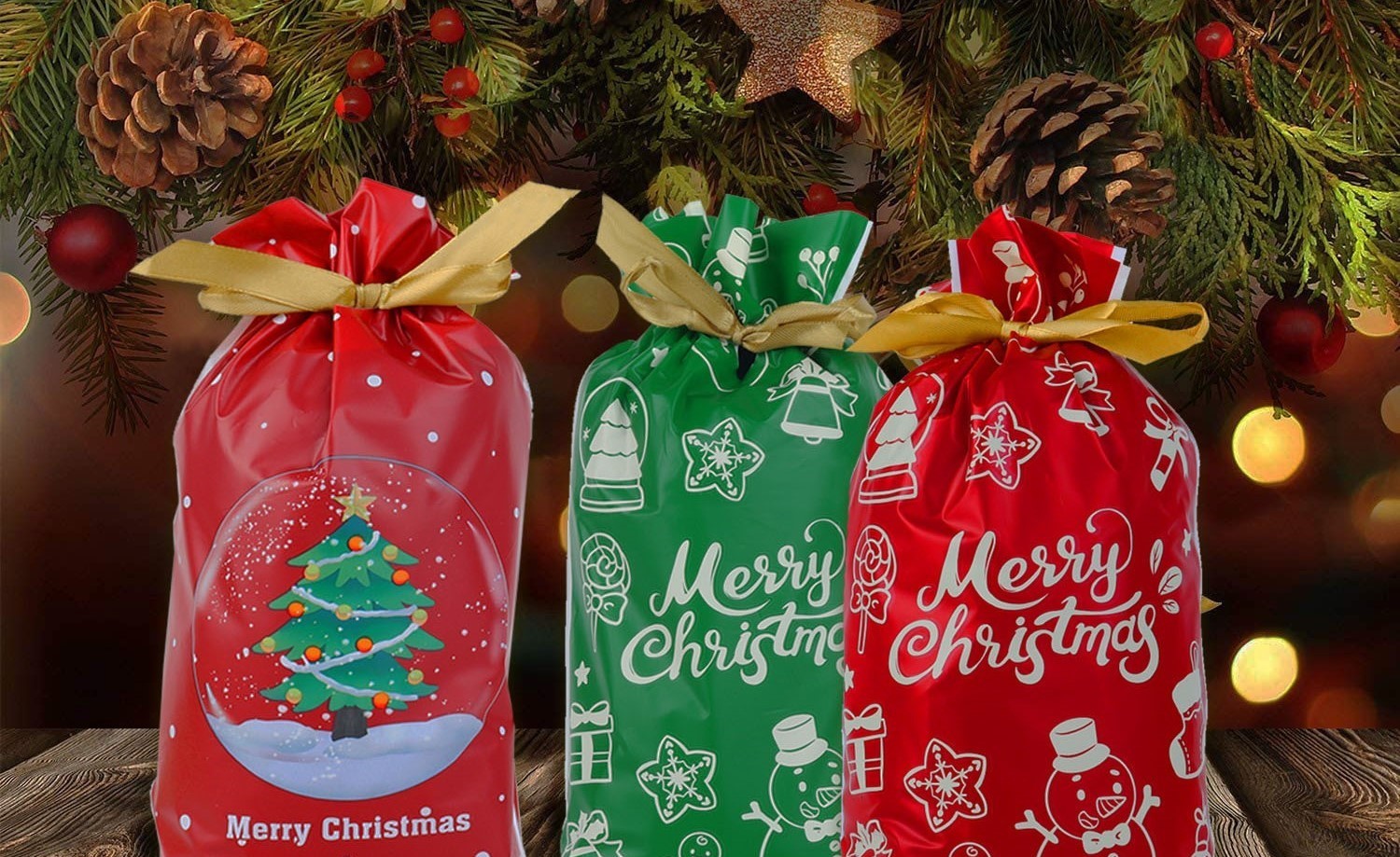 24x Weihnachts-Geschenkbeutel Mit Kordelzug – 4 Größen & Designs (Weihnachtsmann, Rentier…) Für Süßigkeiten & Geschenke