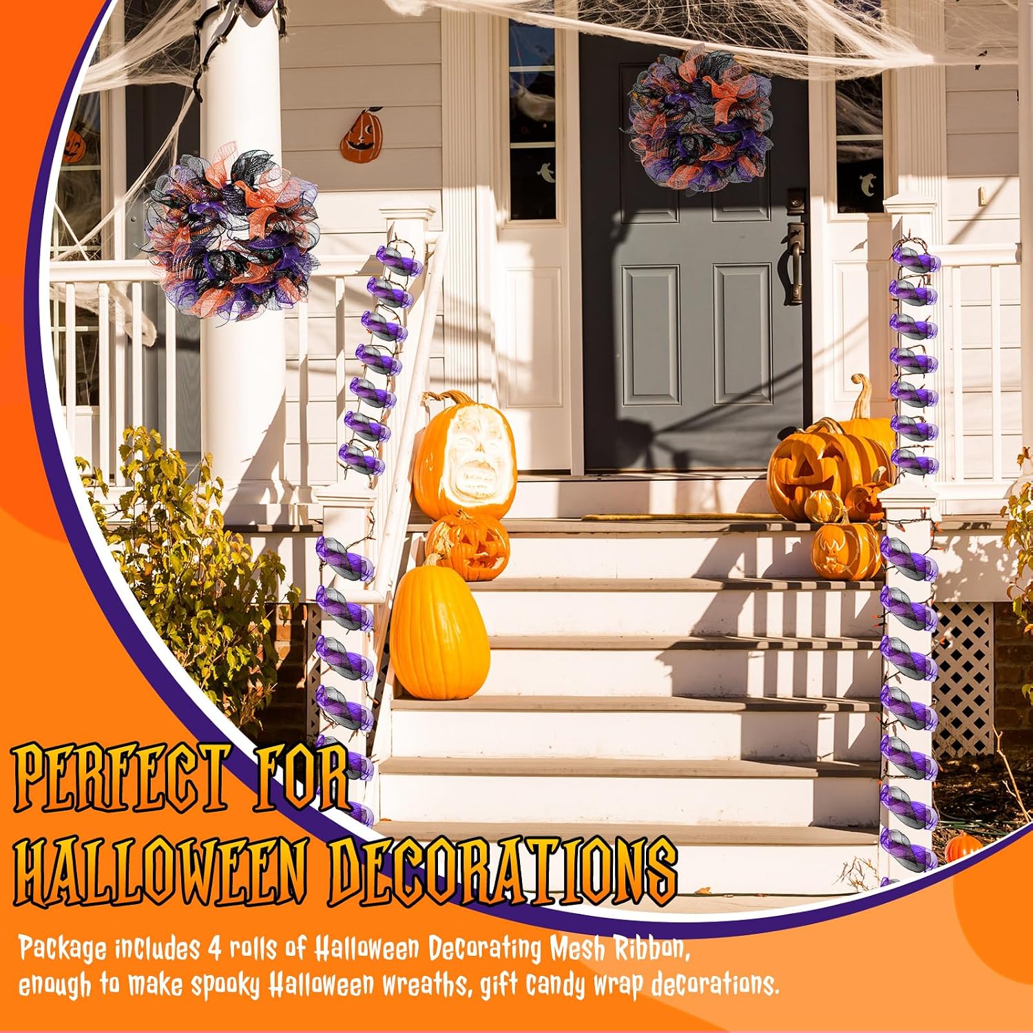 Funtery 4 Rolls 40yd Halloween Deco Mesh Ribbon for Wreath, Trendy Colors