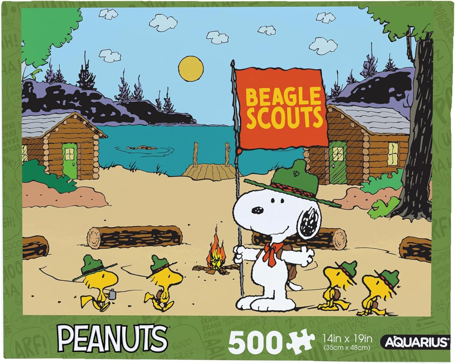 AQUARIUS Peanuts Snoopy Camp Beagle Scouts 500 Piece Jigsaw Puzzle for Adults and Kids – Woodstock Camping Cartoon Collectible 14"x19" – Gift Officially Licensed