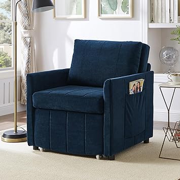 31.5" Pull Out Sofa Bed with 5-Position Adjustable Backrest, Upholstered Convertible Sleeper Sofa with Side Pockets and a Storage Basket, Fold Out Chair Bed, Lounger for Living Room, Apartment