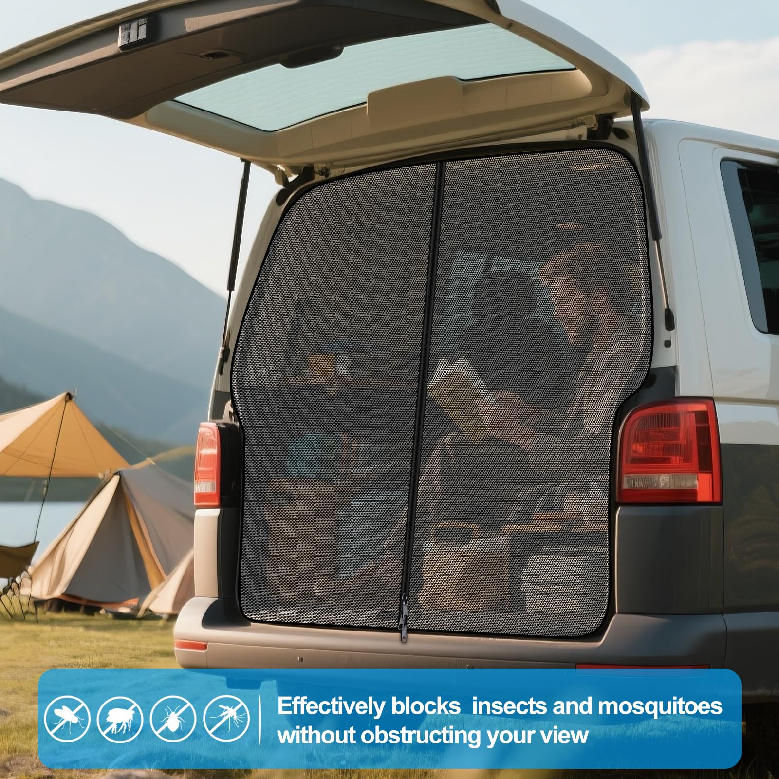 ZATOOTO Moskitiera do VW T5 T6 klapa tylna, moskitiera magnetyczna, ochrona przed komarami, zamek błyskawiczny do VW Bus Camping