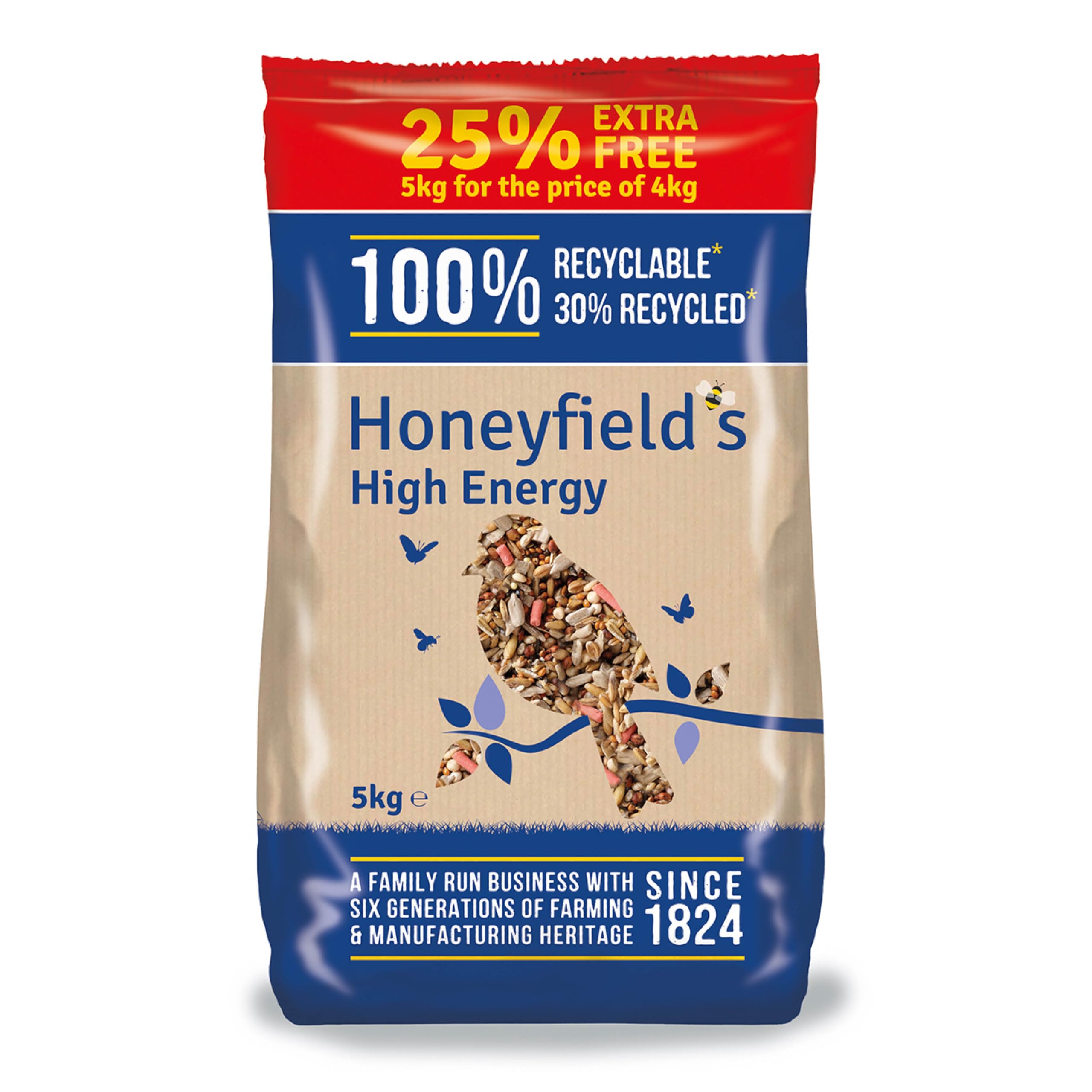 Bird Food - High Energy Seeds, High in Protein and Essential Vitamins, Great for Hanging Feeders, Bird Tables, and Ground Feeding, Bulk Bag (5kg) - Honeyfield’s