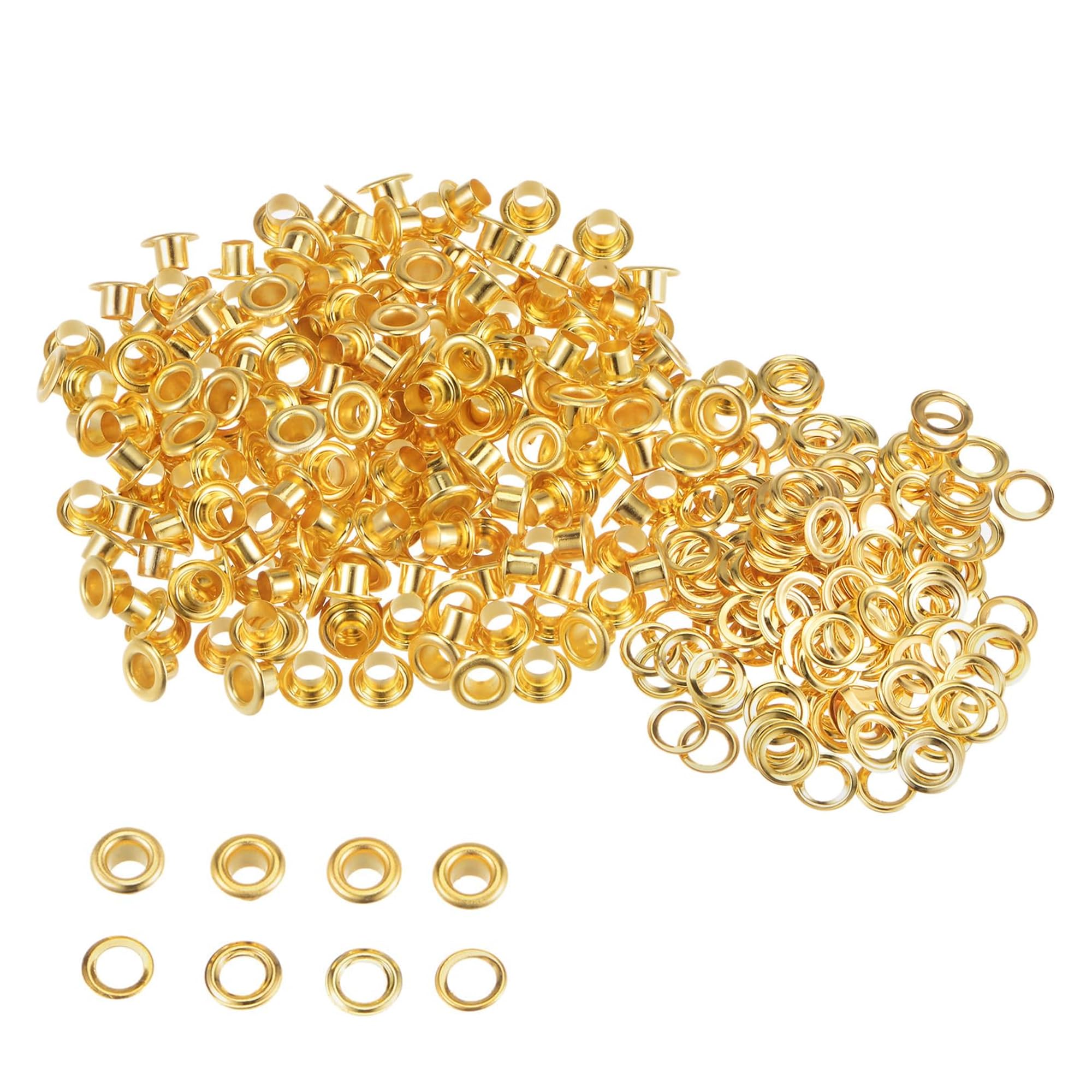 Trimming Shop Gold Eyelets and Washers - Made from Brass - 4mm Size - Set of Grommets for Clothing & Leather Crafts - Pack of 100 - Sewing and Haberdashery
