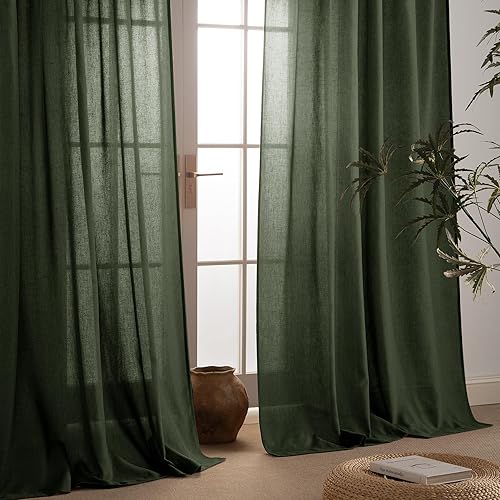 Miniatura 6 de StangH Cortinas de lino de terracota  Cortinas semitransparentes de arpillera de privacidad con pestaña trasera para dormitorio, paneles de puerta
