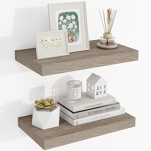 Miniatura 57 de Estantes flotantes de 24 pulgadas, con textura 3D de veta de madera, estantes flotantes de pared de 24"x9.25"x1.5" de profundidad, estantes de Roble