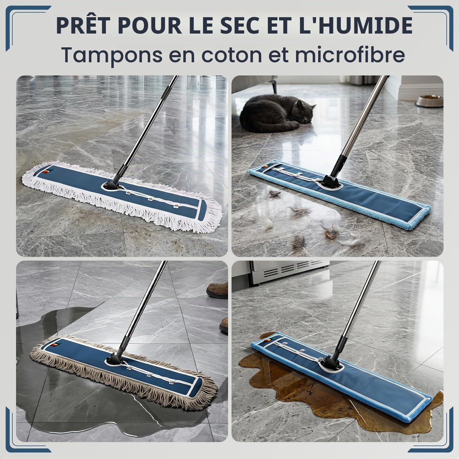 MASTERTOP Balai Industriel Extra Large avec Microfibre et Coton - Serpillère Plate et résistante pour Nettoyer Les sols du Bureau, du Garage, du Centre Commercial, de l'hôtel, de la Maison