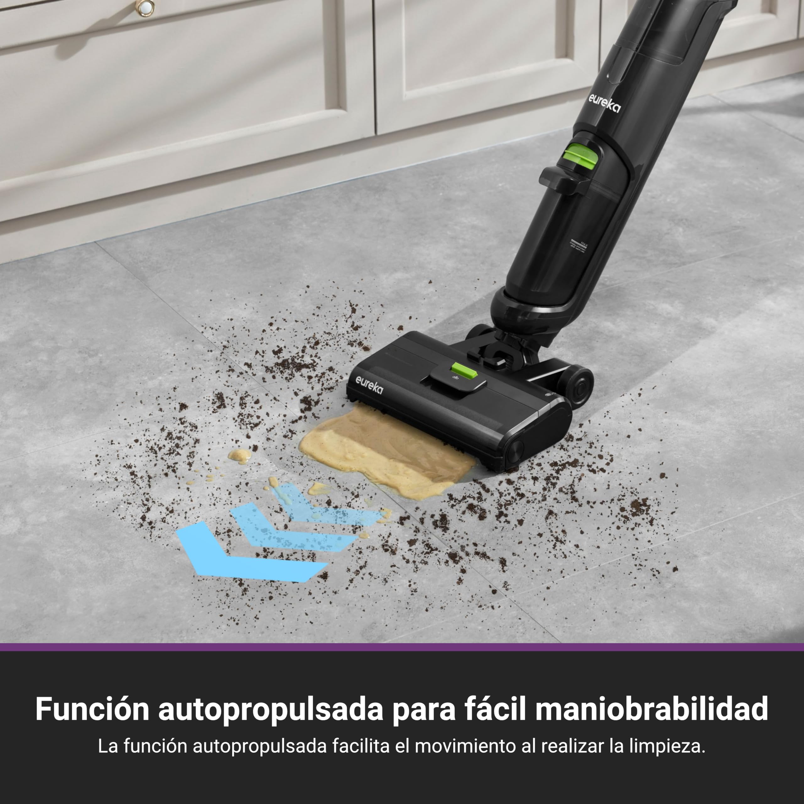 Eureka NEW400 Aspirador Escoba sin Cable en Seco y Húmedo Inalámbrico,Ligero, Aspiradora y Fregona sin Cable Inteligente, Autolimpieza,Autonomía 30 mins,Tanque Doble,Suelos Duros, Pelo de Mascotas