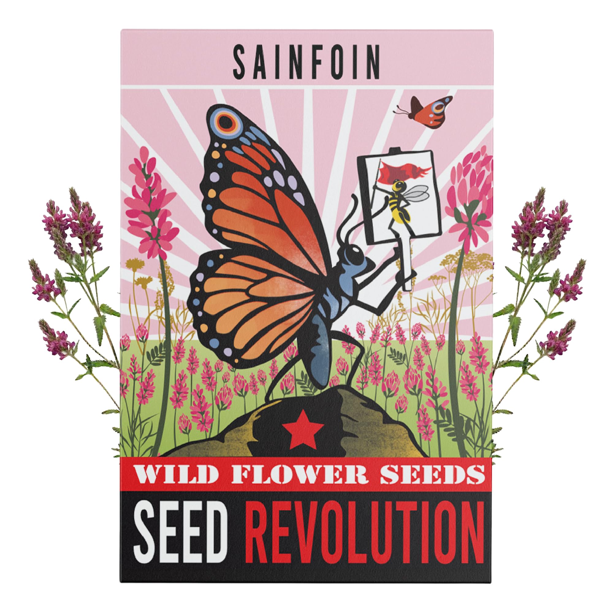 Seed Revolution - Sainfoin Native Wildflower Seeds (Onobrychis viciifolia) - High Nectar for Bees, Nitrogen Fixing, Hardy Perennial - Flower Seeds, Garden Plants - (20g)