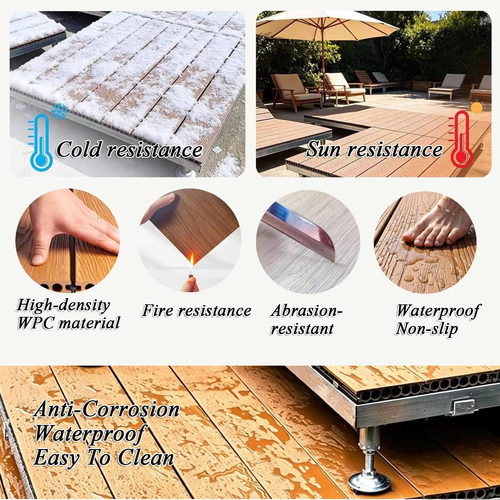 Pavimento Terrazzo Piattaforma Decking WPC Modulare Con Piedini Regolabili | 84x84cm Piastrelle Rialzato Da Giardino Esterno Con Telaio Metallico,Impermeabile, Per Campeggio, Palco(Light brown)