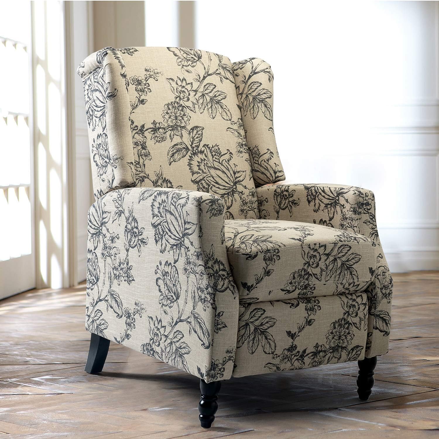 Upholstered Wingback Recliner Chair, Traditional Push Back Recliner Sofa, Mid Century Modern Lounge Armchair for Living Room, Home Theater Accent Chairs Recliners Couches (Indigo)