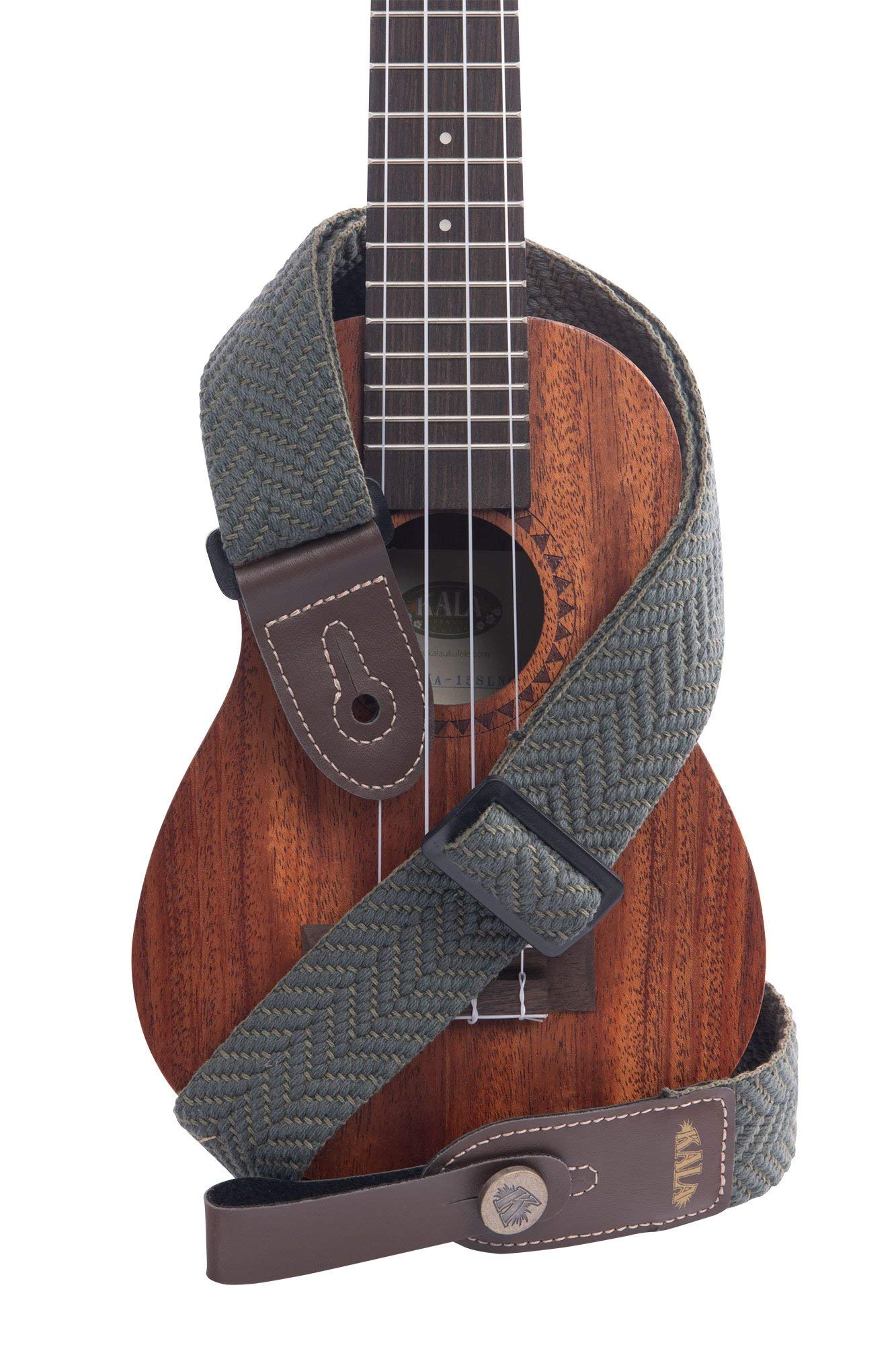 Kala Olive Herringbone Handmade Ukulele Strap, Adjustable 31-55" strap, Handmade in Brazil, Durable Two-Tone Olive Green Herringbone Pattern Ukulele Strap