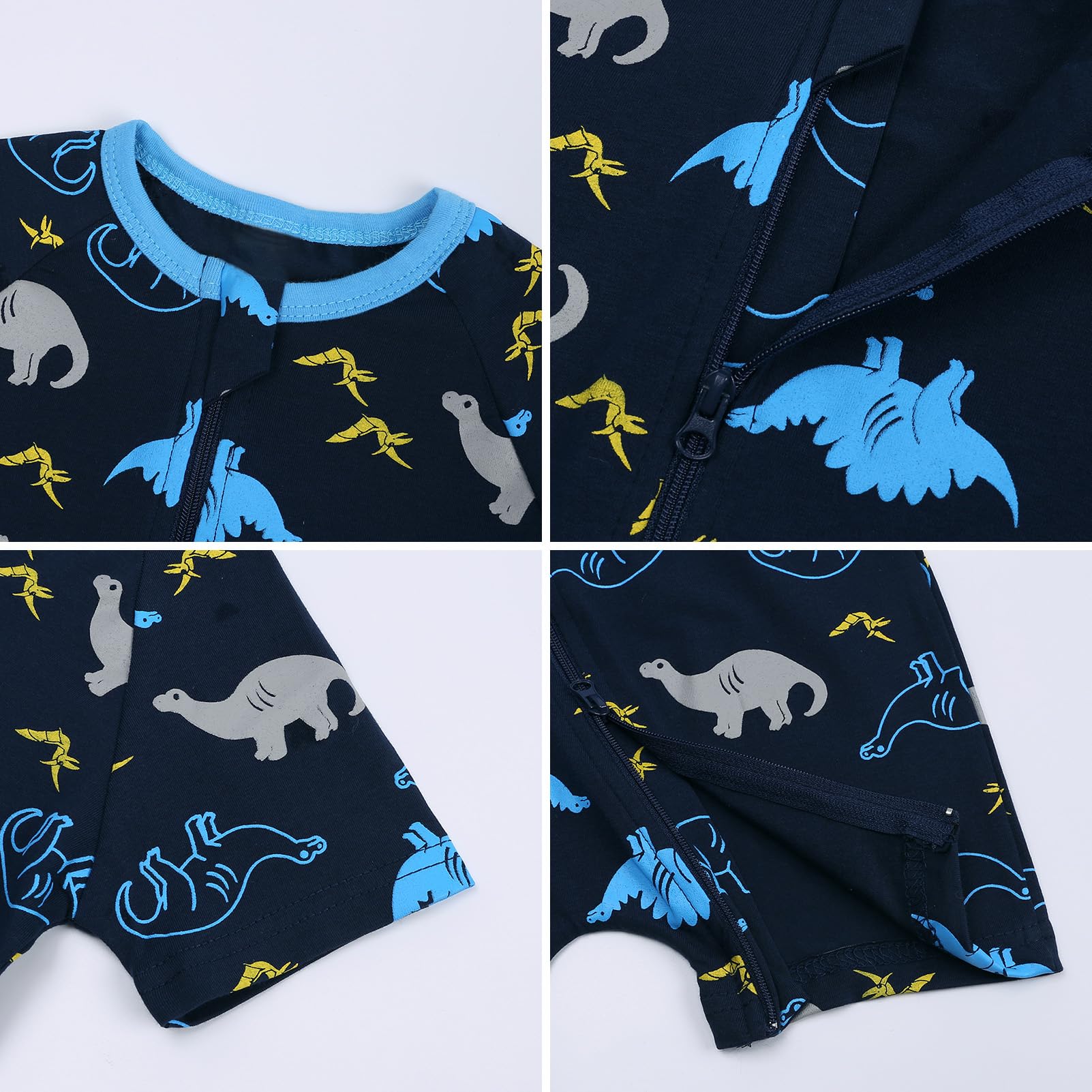 amropi Neonato Bimbo Dinosauro Pagliaccetto 3 Pezzi Pigiama Cerniera Tutine Manica Corta Jumpsuit
