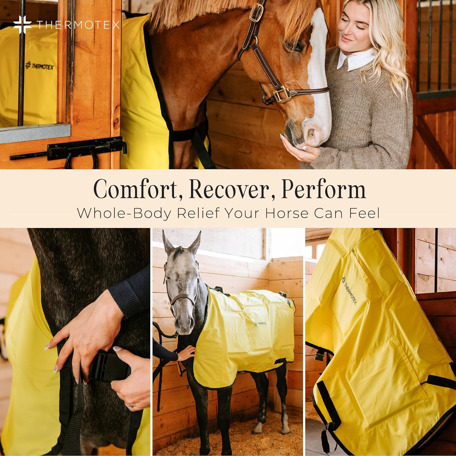 Thermotex Equine Blanket. 12 Far Infrared Insert Horse Therapy Heated Treatment Blanket. Helps to Relive Back Ache, Muscle and Joint Pain, Tying Up. Machine Washable Cover.