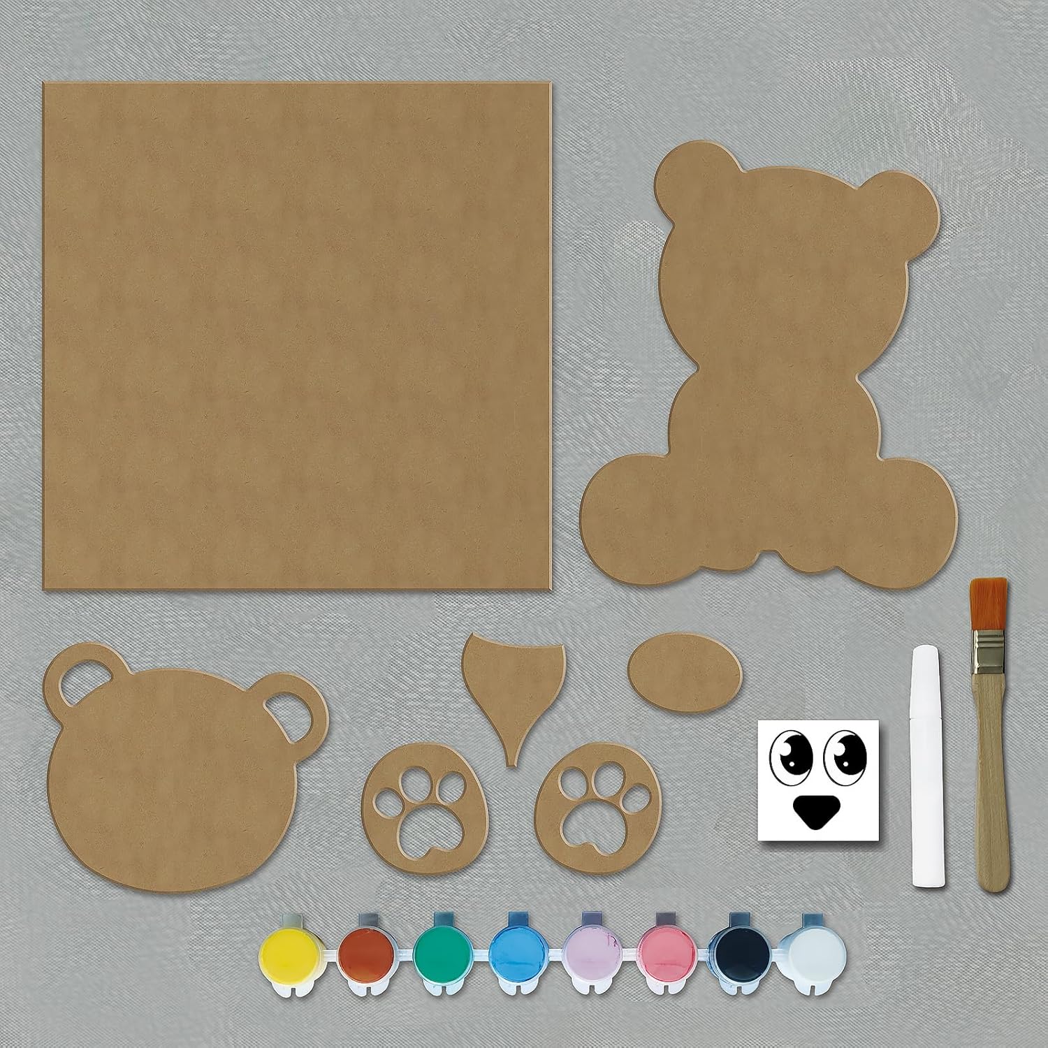 Aladine 3085487 Wooden Painting Set, Bear, 3D Wooden Picture for Painting, DIY Wall Decoration, Painting Set, Craft Set for Children from 4 Years