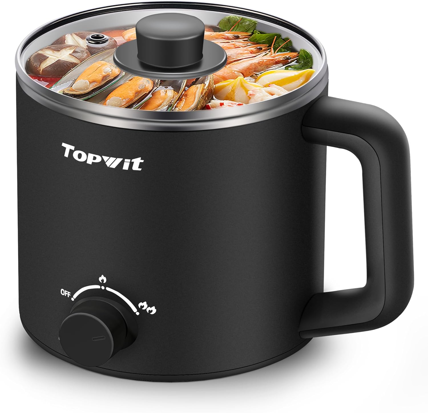 Topwit 1.6L Electric Hot Pot Stainless Steel Ramen Cooker Dual Power 200W/600W Overheat Protection for Dorm Office Travel