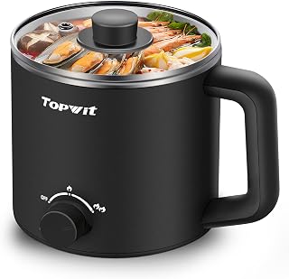 Topwit 1.6L Electric Hot Pot Stainless Steel Ramen Cooker Dual Power 200W/600W Overheat Protection for Dorm Office Travel