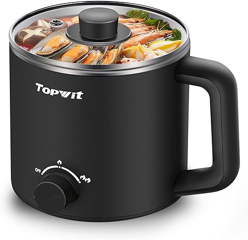 Topwit Olla eléctrica, olla eléctrica, olla ramen de 1.6 L, olla eléctrica multifuncional para pasta, shabu-shabu, avena, sopa y huevo con