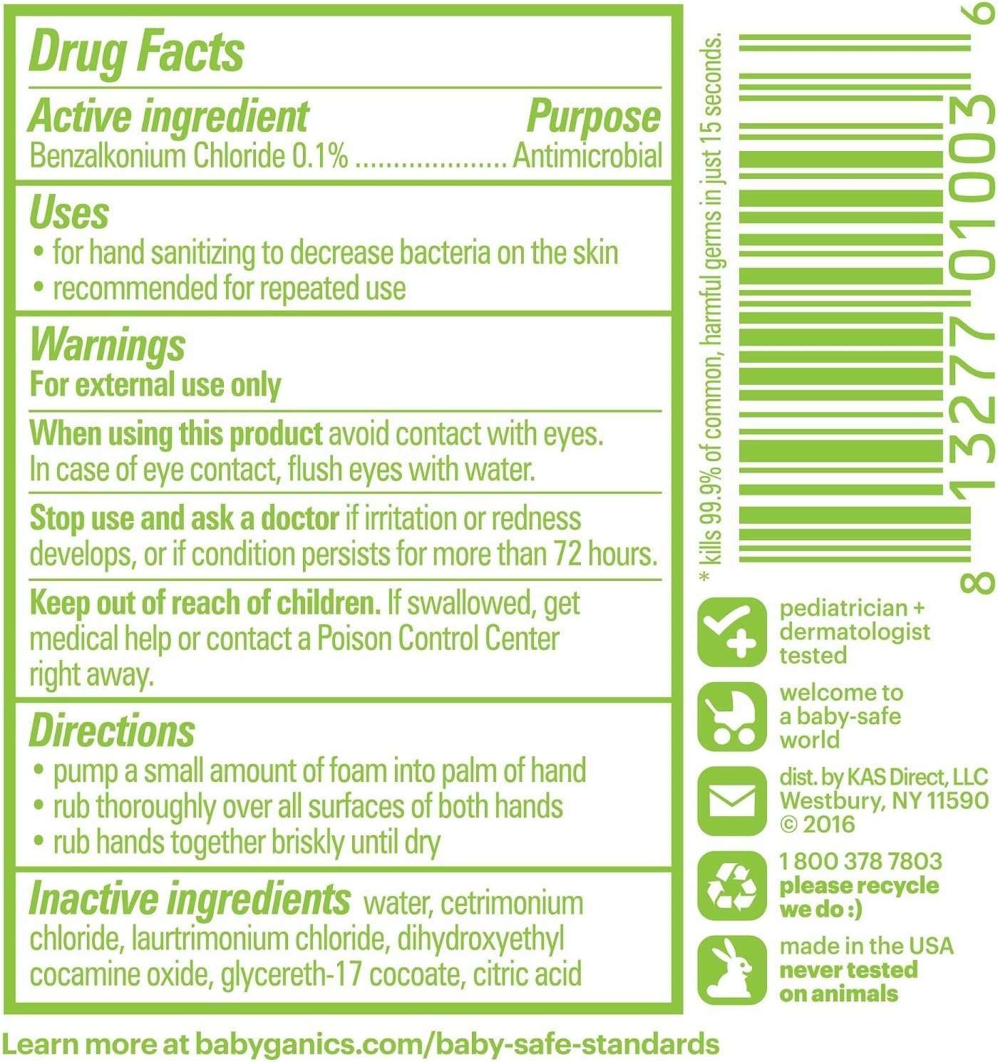 Babyganics Foaming Pump Hand Sanitizer, Alcohol Free, Travel Size, Fragrance Free, Kills 99.9% of Germs, 1.69oz- Pack of 6 : Everything Else