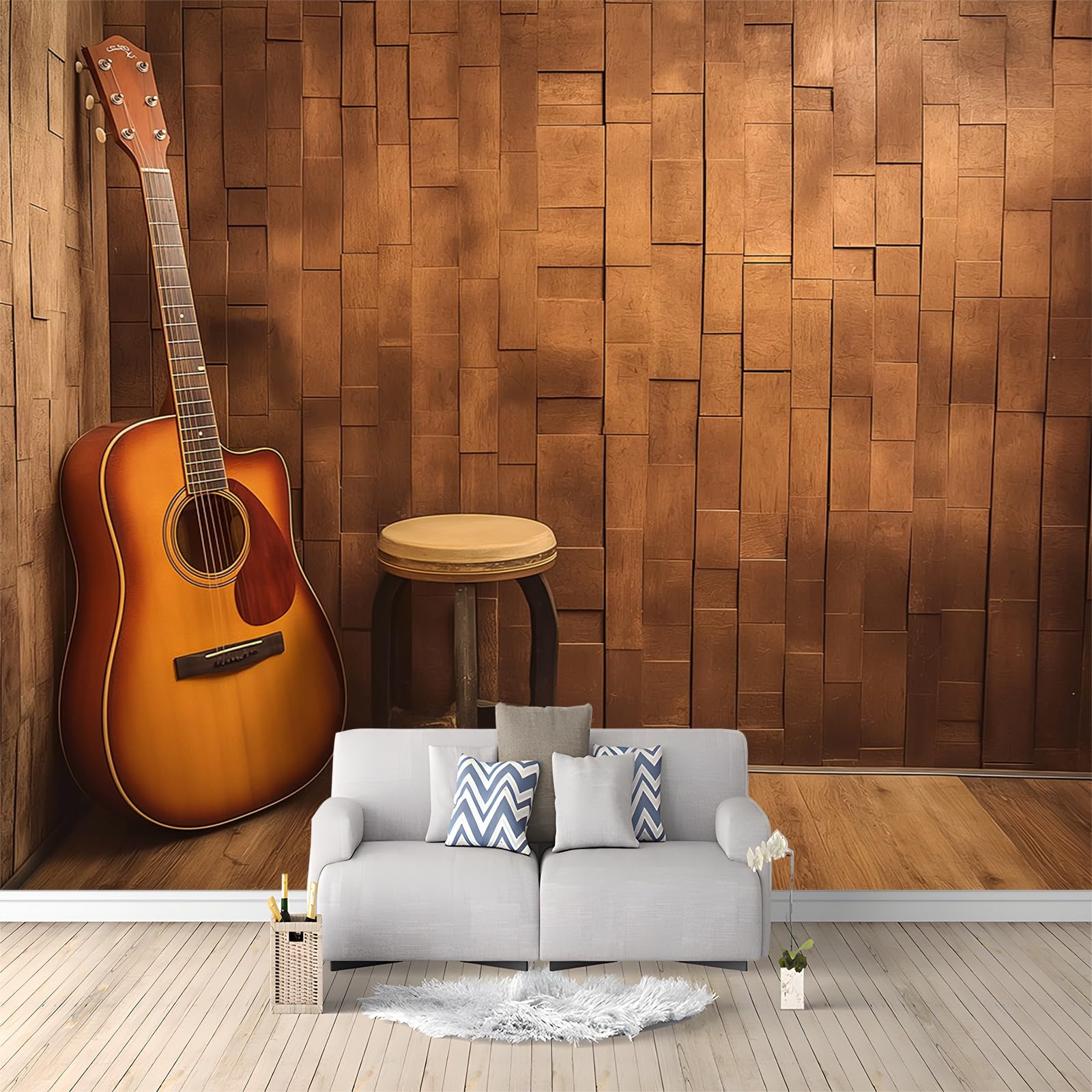 Carta da Parati Fotografica Studio Di Musica Country Chitarra Marrone Design per Pareti Camera - Fotomurale Tessuto Non Tessuto Colla Non Inclusa 300x210 cm