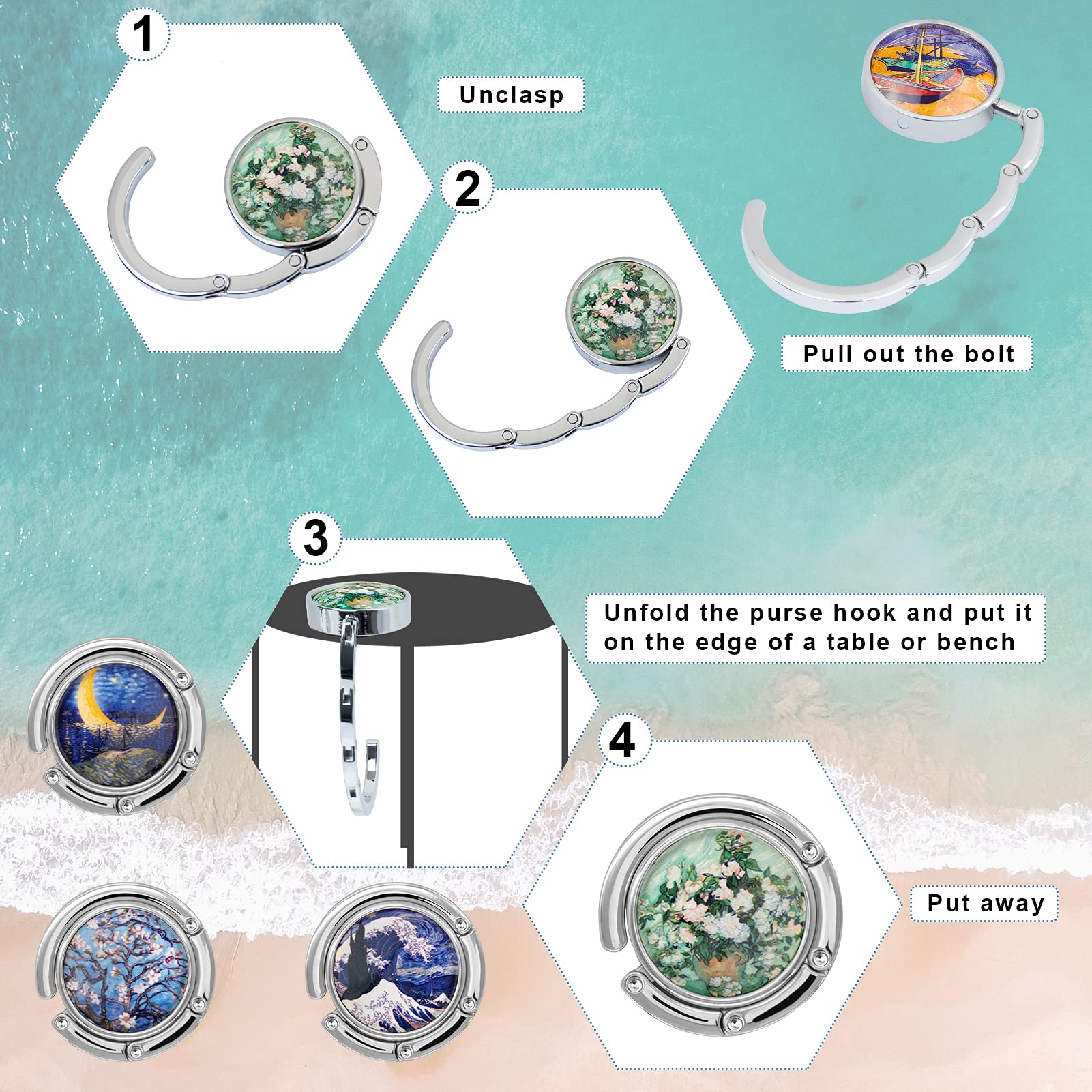 Ganci Pieghevoli Per Borse Vordpe - Set Da 3 Supporti Per Borse Da Tavolo Pieghevoli - Design Marmo - Per Ristorante, Ufficio, Casa Accessorio Tavolo In Lega Di Zinco