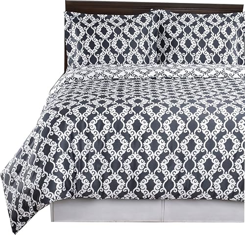 Royal Tradition Silky Sierra - Juego de funda de edredón de 300 hilos, 100% algodón, tamaño KingCalifornia King, color gris con blanco