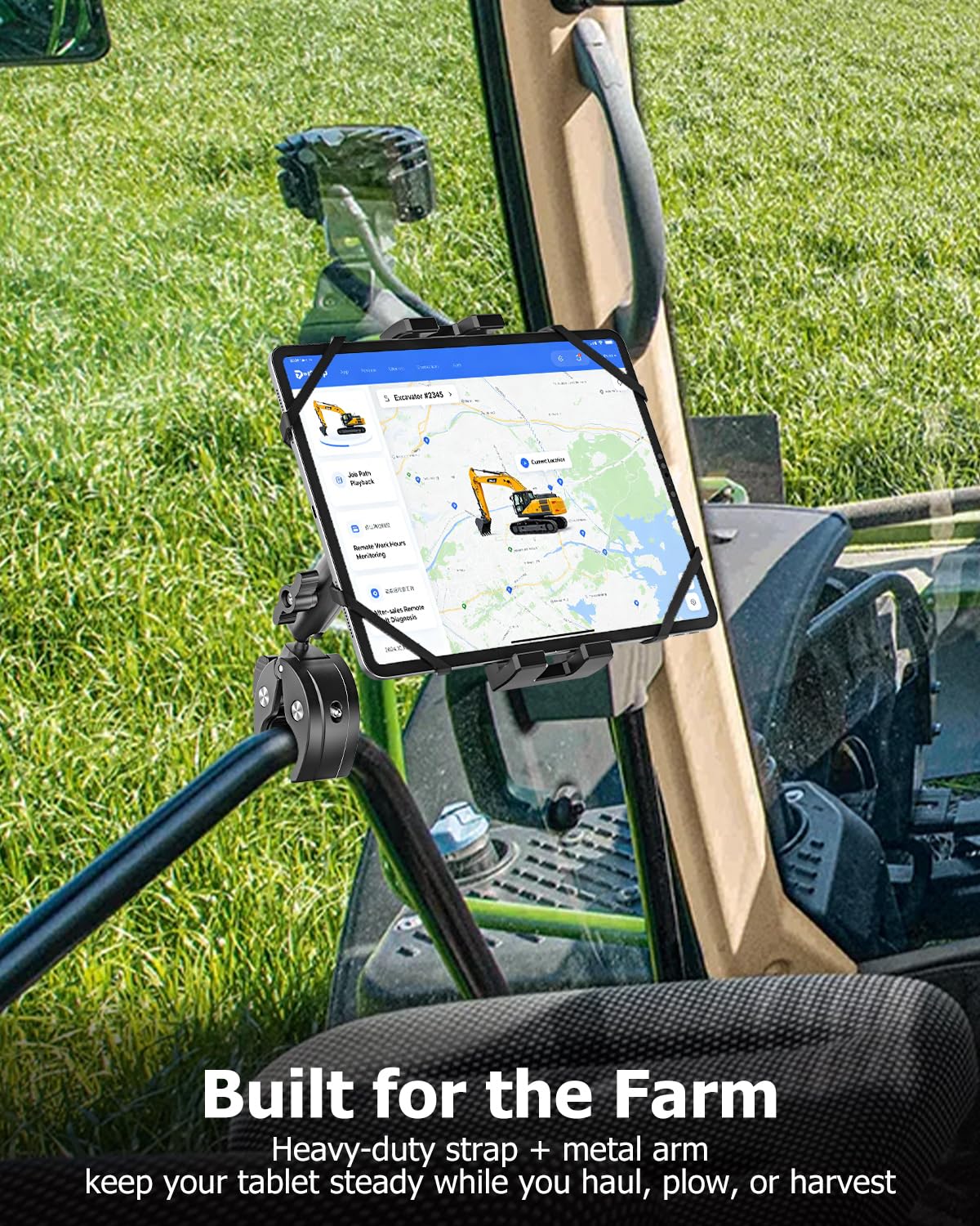 Support Tablette Tracteur Guidon avec Bras Métallique Réglable | Anti-Vibration - Fixation Tablette sur Tube Barre Pôle pour Excavatrice Chargeuse pour iPads, Téléphones, 4-13"