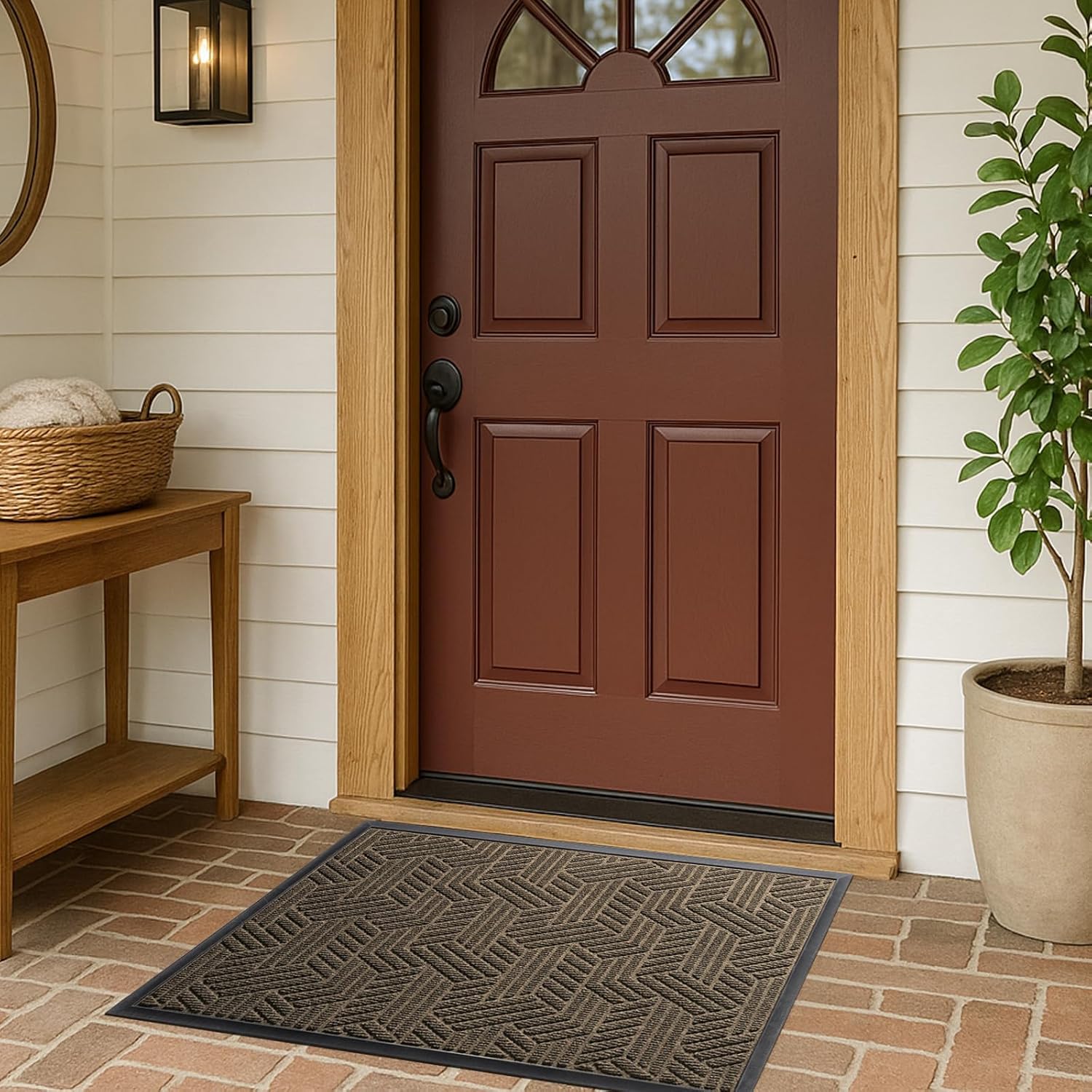 Front Door Mat 36"x24" Indoors Outdoors Welcome Mats, Waterproof Non-Slip Rubber Backing Heavy Duty Doormat Outside Entrance, Low Profile Entryway Rugs Floor Mat for Patio, Pattern B Brown