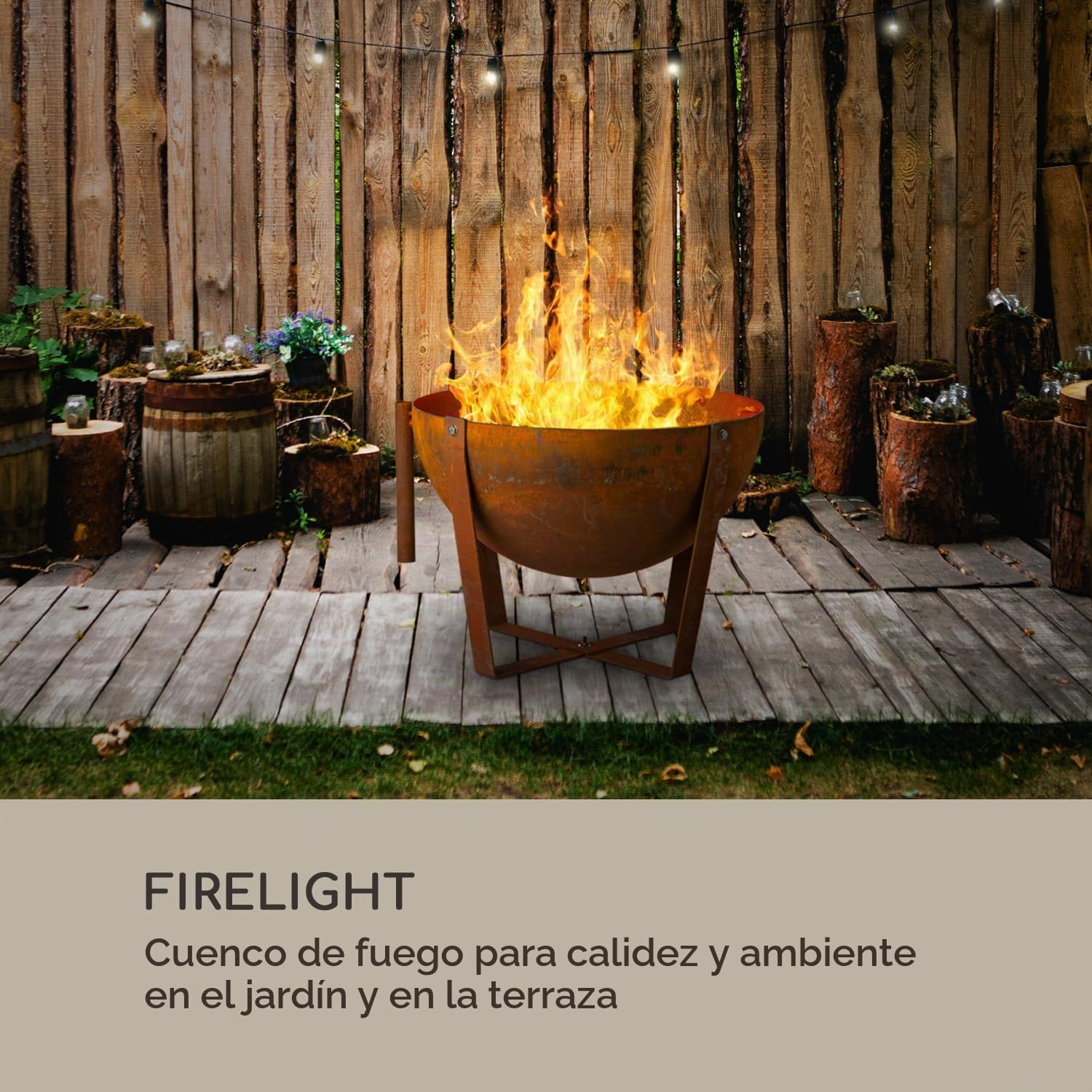 blumfeldt Fire Globe Brasero con Parrilla, Anillo Ø 59 cm, Brasero Ø 60 cm, Rejilla Ø 59 cm, 60 x 120 cm (Ø x H), Look Usado: Aspecto óxido, Regulable en Altura, marrón
