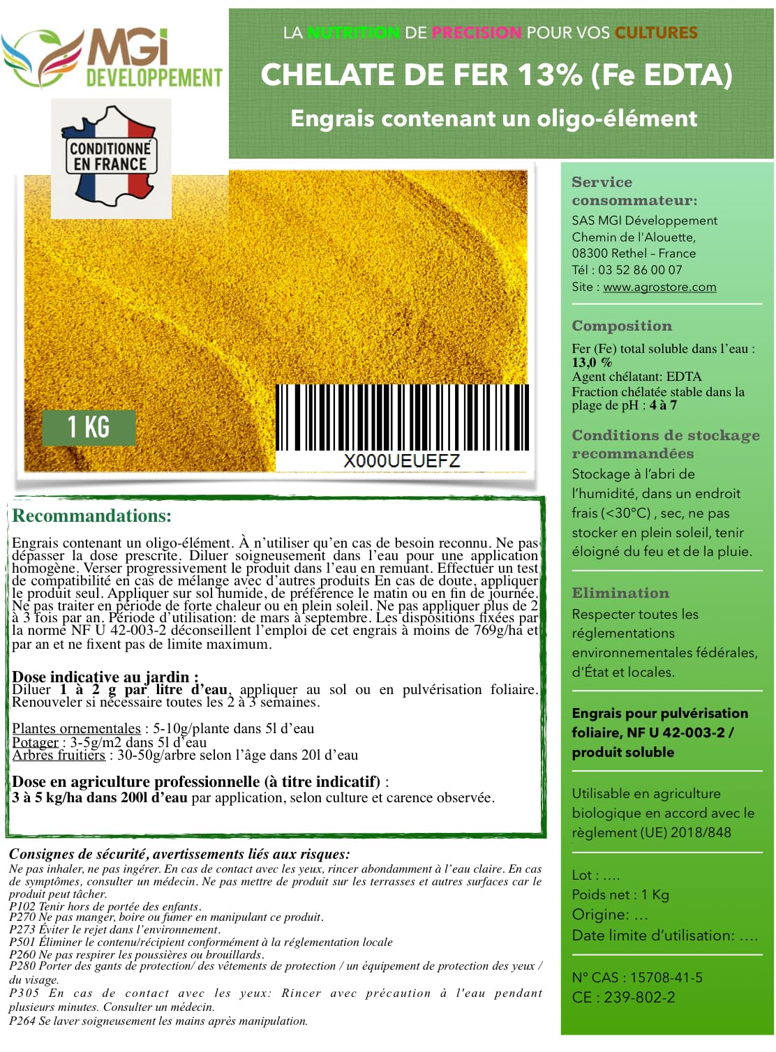 2 x 1 kg  Eisenchelat 13 % EDTA  Anti-Chlorose  Grndnger  100 %  lslich  verwendbar in biologischer Landwirtschaft  verpackt in  Frankreich in einem KMU : Amazon.de: Garten