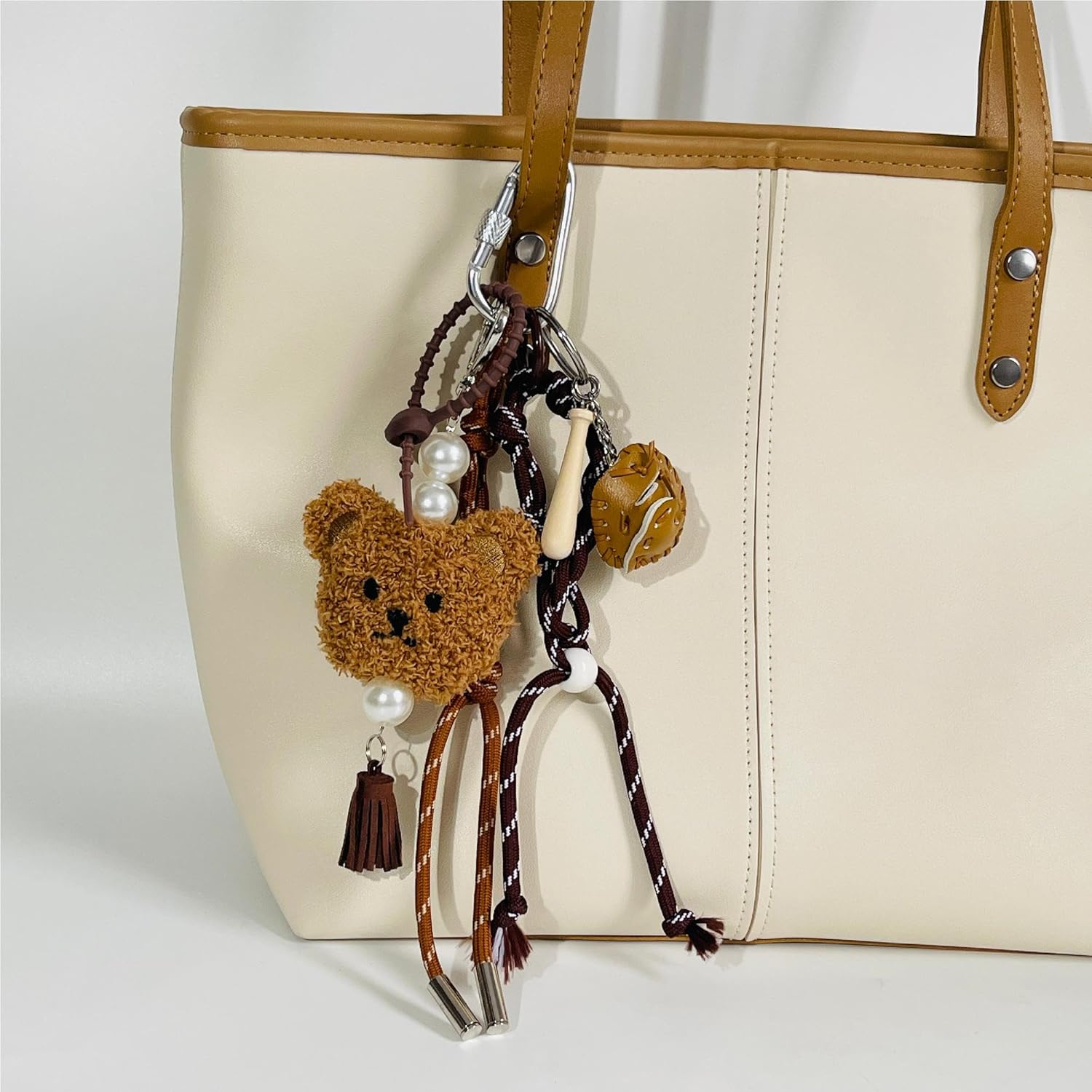 QTMY Cute Plush Bear Braided Keychain Bag Charms for Handbag Purse Backpack Accessories Bogg Bag,565 - Image 7