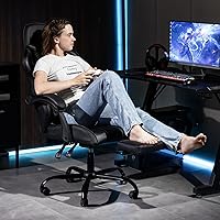 Vista 2 de Silla de juegos con reposapiés para adultos, silla de videojuegos de carreras de piel sintética, con soporte lumbar, para hombres y mujeres, silla