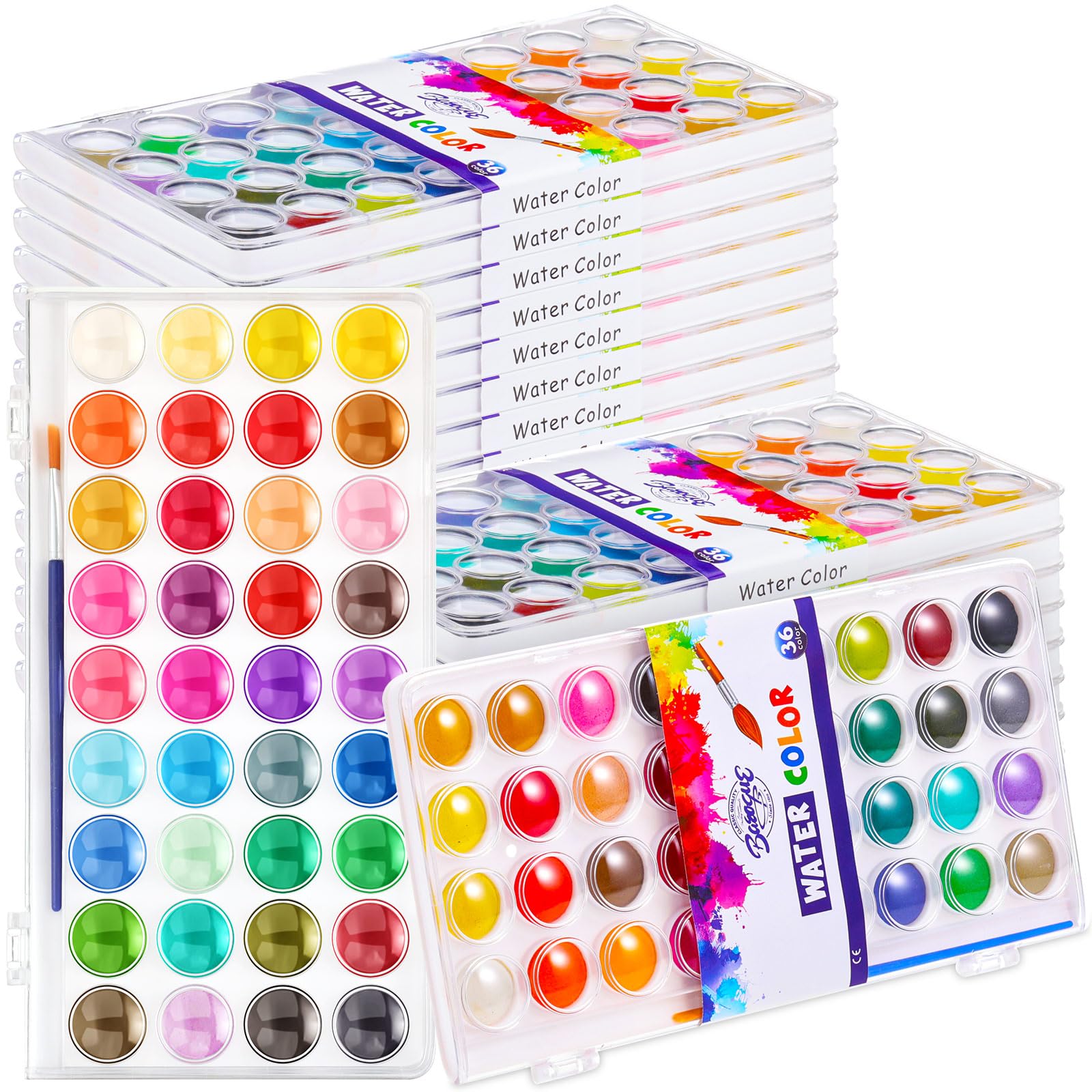 Nuanchu Gifts Bulk Washable Watercolor Paint Kits, 20 Pack, 36 Colors