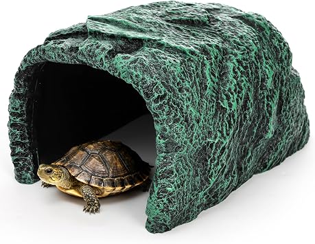 Cididu Reptile Hide Rock Cave, Resin Habitat Hidden for Terrarium and Aquarium Decor, Green Hideout Hide Cave Fit for Bearded Dragons, Lizards, Snakes, Geckos, Tortoises, Small Animals, Amphibians