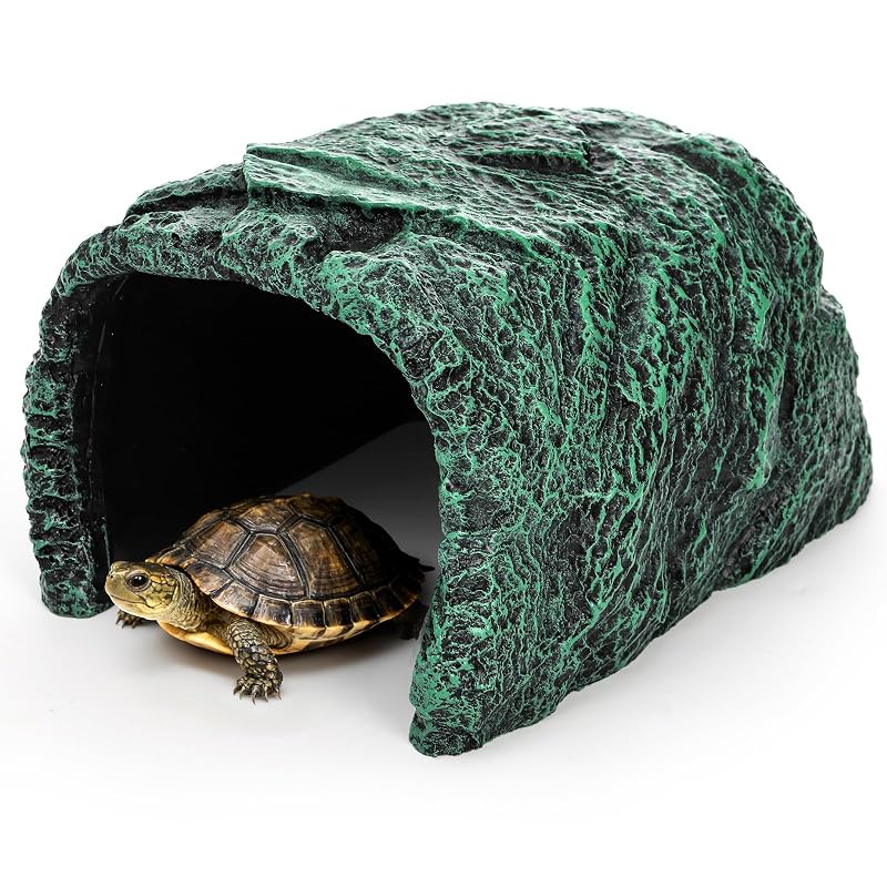 Esconderijo para Répteis em Resina Cididu, Caverna Decorativa Verde para Terrário e Aquário, 20,57 x 14,48 x 11,18 cm