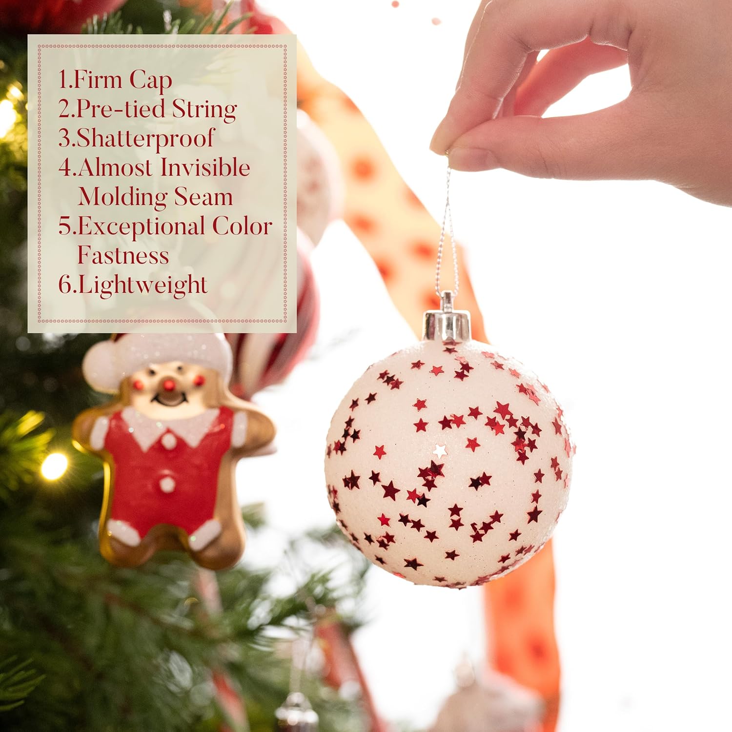 Valery Madelyn Christmas Tree Ornaments Set, 70ct Candy Cane Red and White Shatterproof Christmas Tree Decorations Bulk, Variety Decorative Hanging Ball Ornaments for Xmas Trees Holiday Party Decor