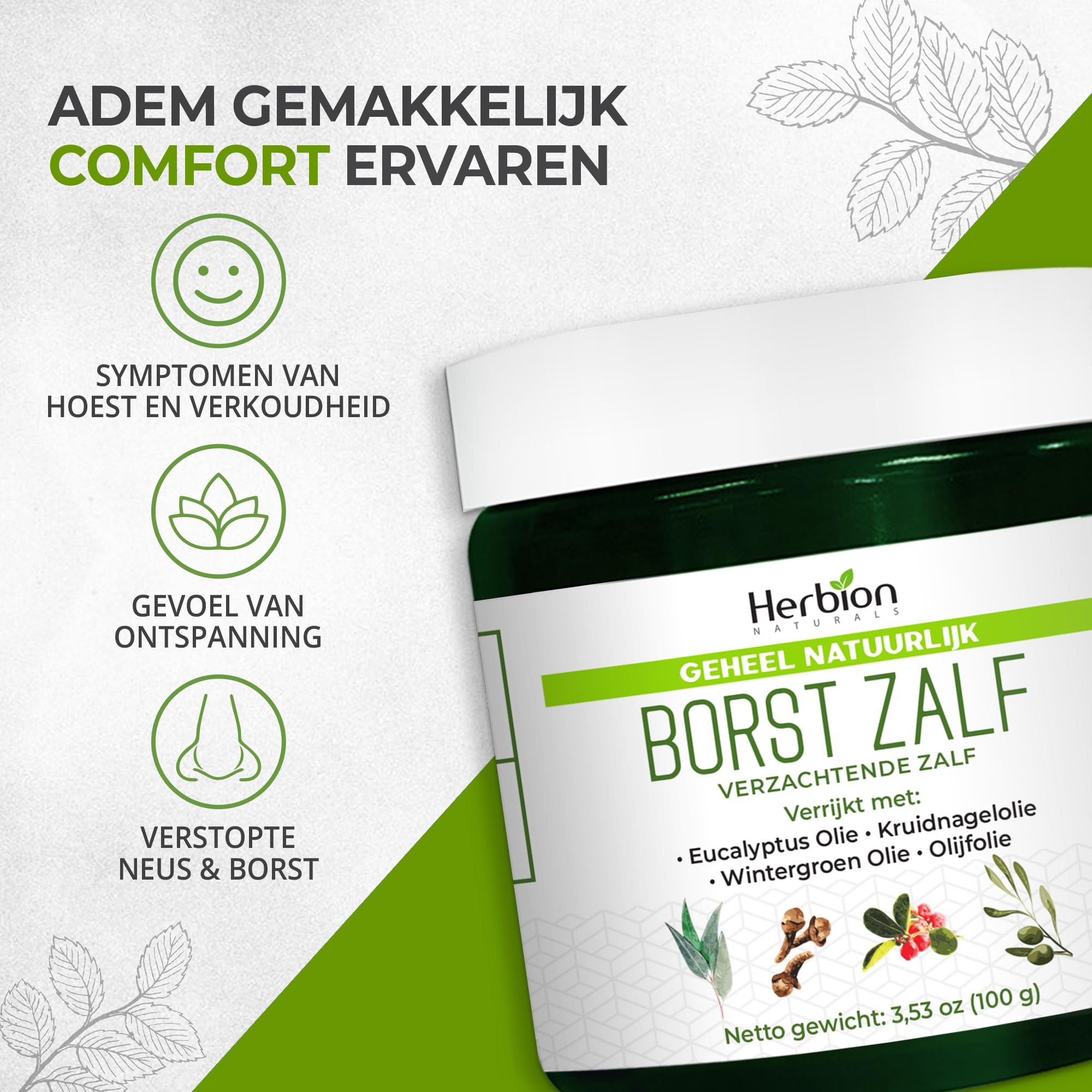 Herbion Naturals Chest Rub, Natuurlijke Kalmerende Zalf, Verlicht Verstopping van de Borst, Vermindert Spierpijn, Volwassenen en Kinderen vanaf 2 jaar, 3,53 oz