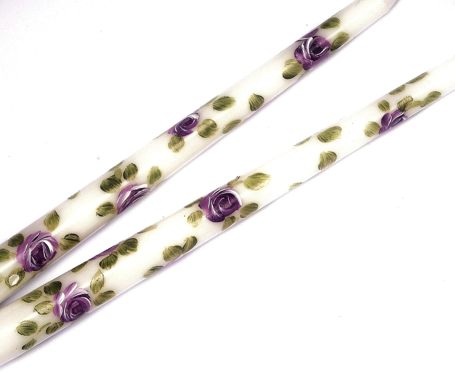 Decorative Dripless Decorated Hand Painted Purple Flower Lavender Rose Taper Candles Set Romantic Floral Decor