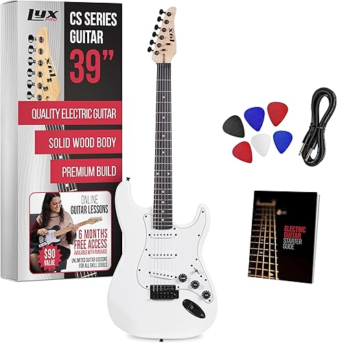 LyxPro CS - Kit de guitarra eléctrica de 39 pulgadas para principiantes, intermedios y profesionales con guitarra, cable de amplificador, 6 púas y