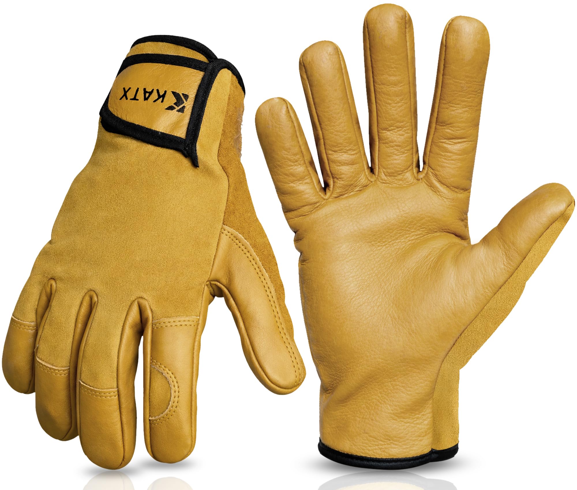 Katx Gardening Gloves for Men & Women, Thorn Proof Tough Garden Gloves with Strong Grip, Heavy Duty Breathable Safety Leather Work Gloves for Garden, Yard (Yellow, Small)